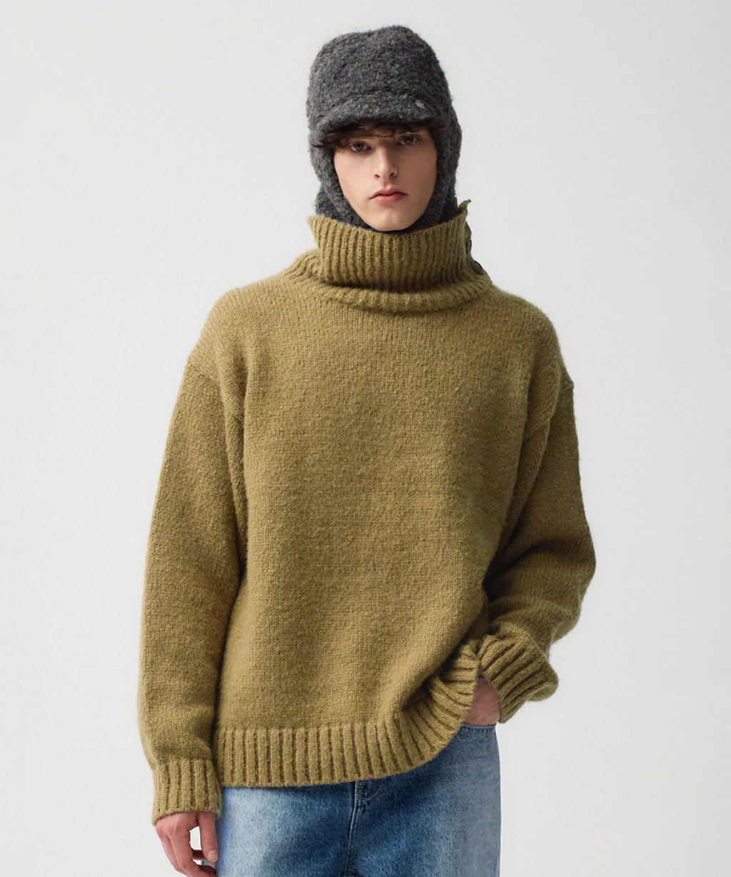 Marithe & Francois Girbaud - Buttoned Placket Turtleneck Sweater (Brown) product image 1 | TRAB K-Fashion Australia