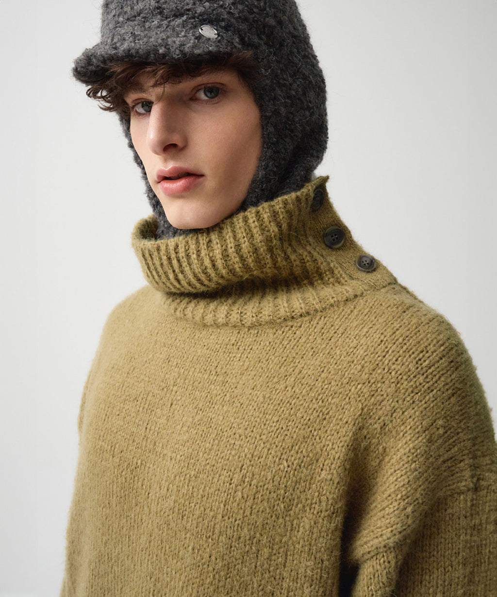 Marithe & Francois Girbaud - Buttoned Placket Turtleneck Sweater (Brown) product image 2 | TRAB K-Fashion Australia