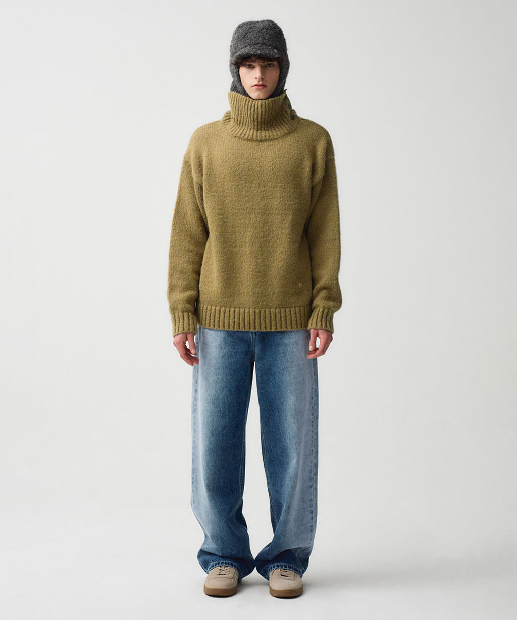 Marithe & Francois Girbaud - Buttoned Placket Turtleneck Sweater (Brown) product image 3 | TRAB K-Fashion Australia