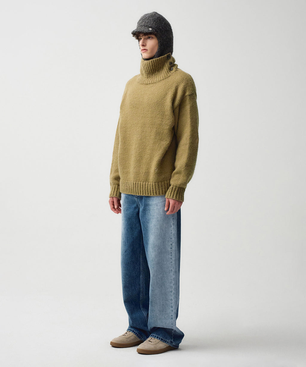 Marithe & Francois Girbaud - Buttoned Placket Turtleneck Sweater (Brown) product image 4 | TRAB K-Fashion Australia