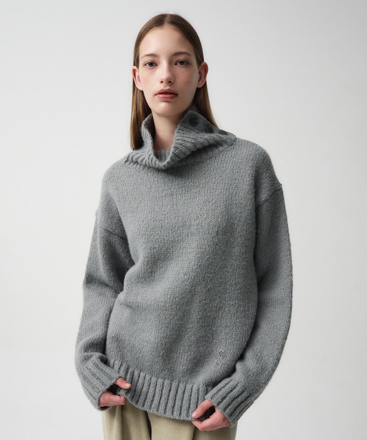 Marithe & Francois Girbaud - Buttoned Placket Turtleneck Sweater (Gray) product image 1 | TRAB K-Fashion Australia