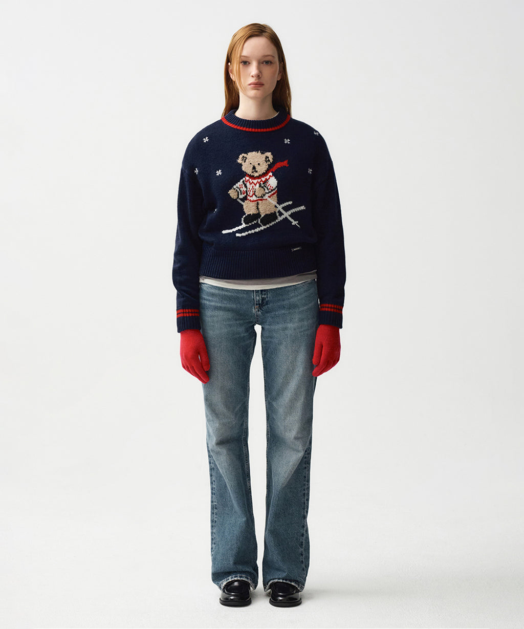 Marithe & Francois Girbaud - Ski Bear Crop Sweater (Navy) product image 1 | TRAB K-Fashion Australia