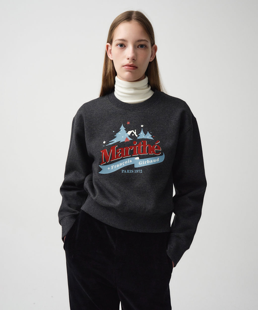 Marithe & Francois Girbaud - Winter Chalet Crop Sweatshirt Brushed (Charcoal) product image 1 | TRAB K-Fashion Australia