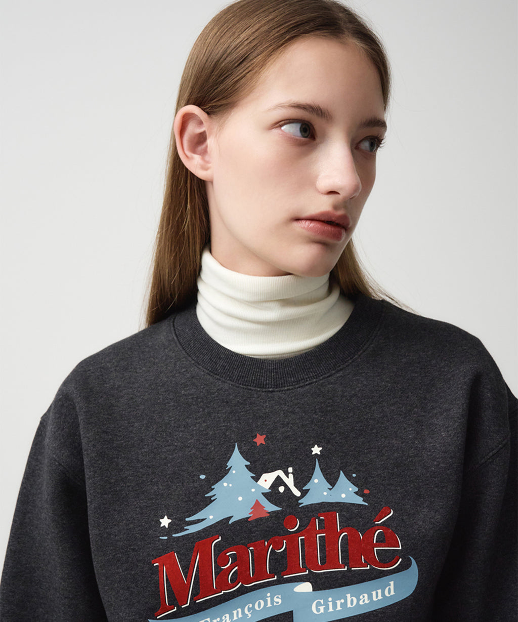 Marithe & Francois Girbaud - Winter Chalet Crop Sweatshirt Brushed (Charcoal) product image 2 | TRAB K-Fashion Australia