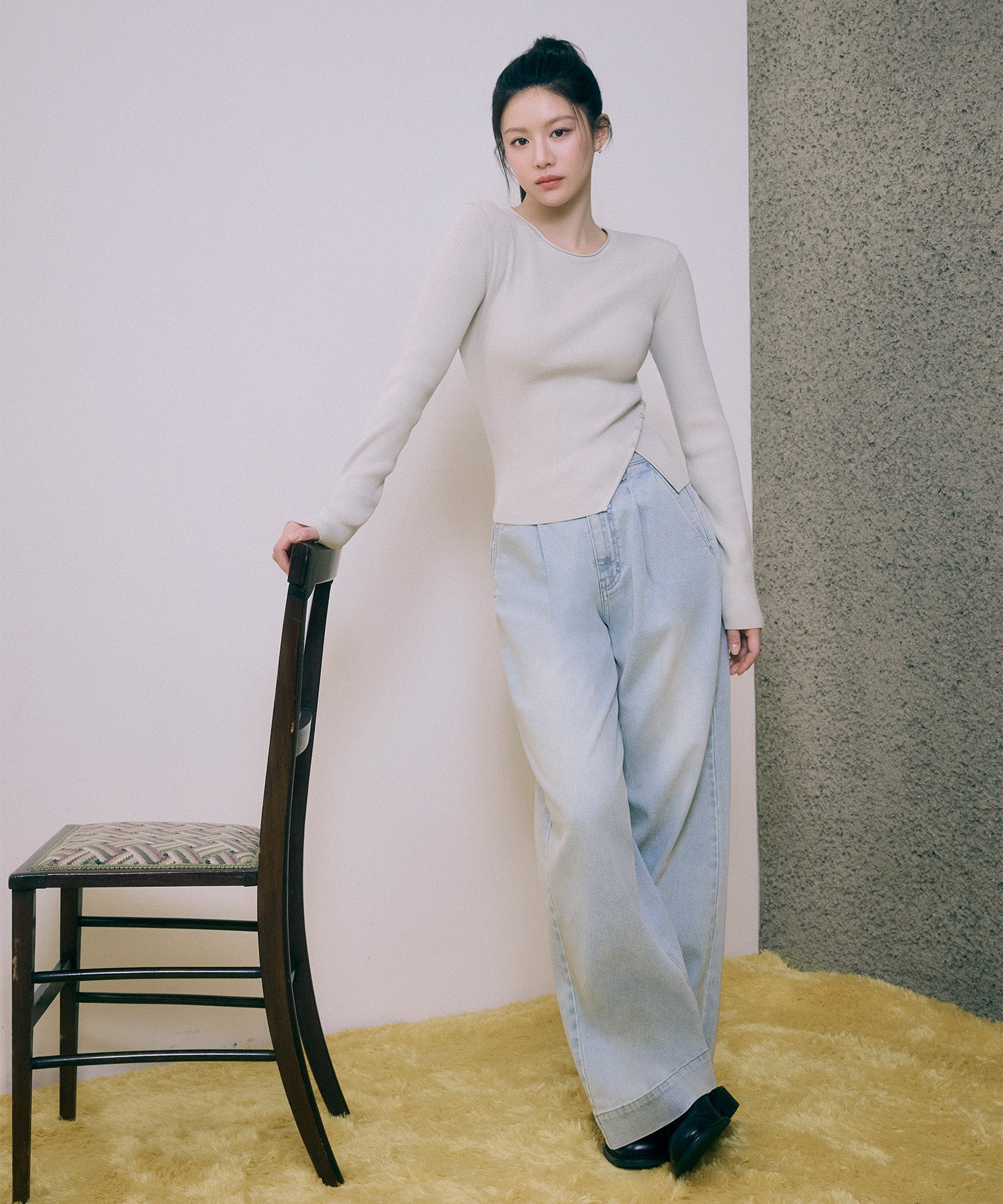 Marithe & Francois Girbaud - Low-waist Tuck Wide Denim Pants (Light Blue) product image 1 | TRAB K-Fashion Australia