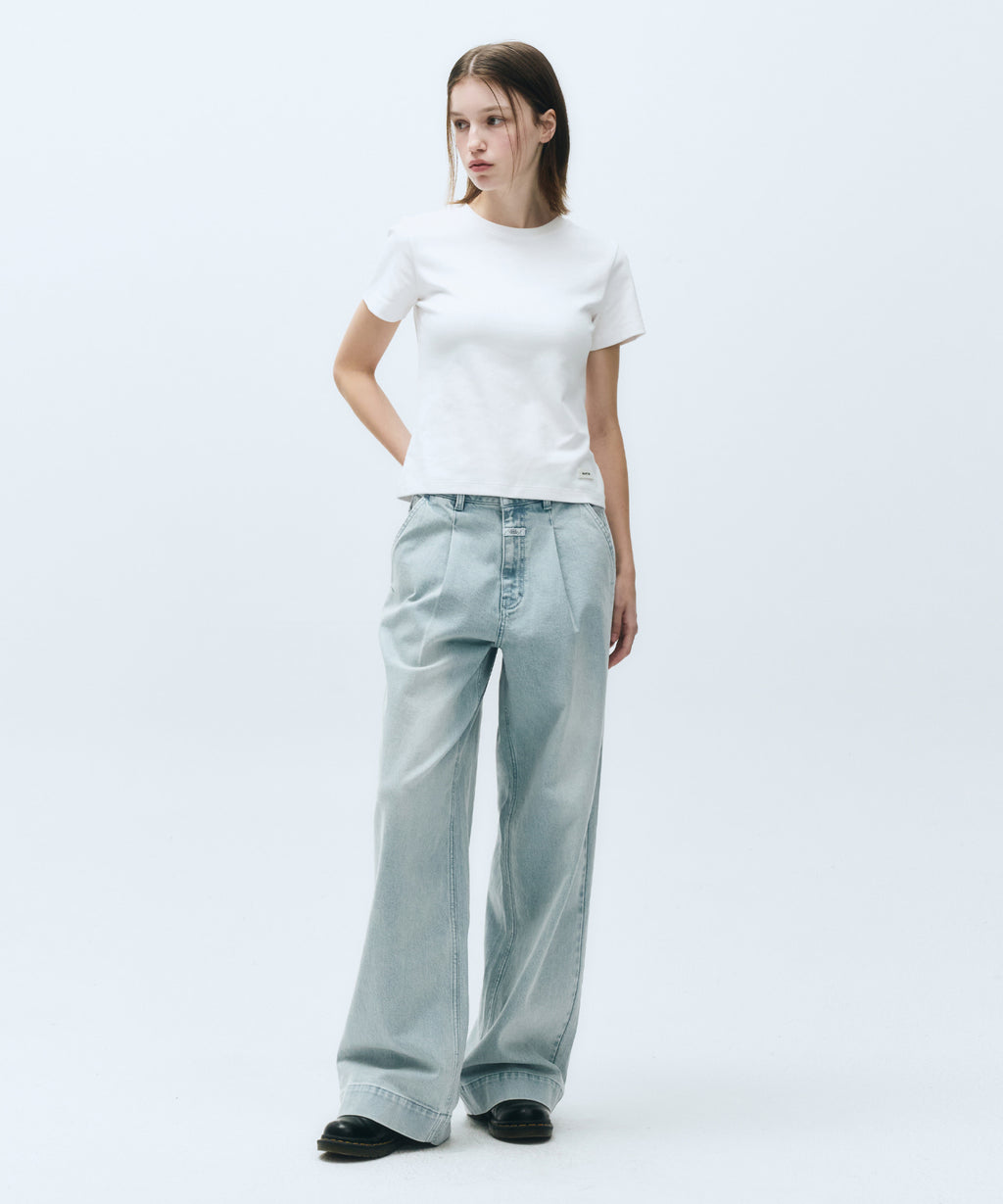 Marithe & Francois Girbaud - Low-waist Tuck Wide Denim Pants (Light Blue) product image 3 | TRAB K-Fashion Australia