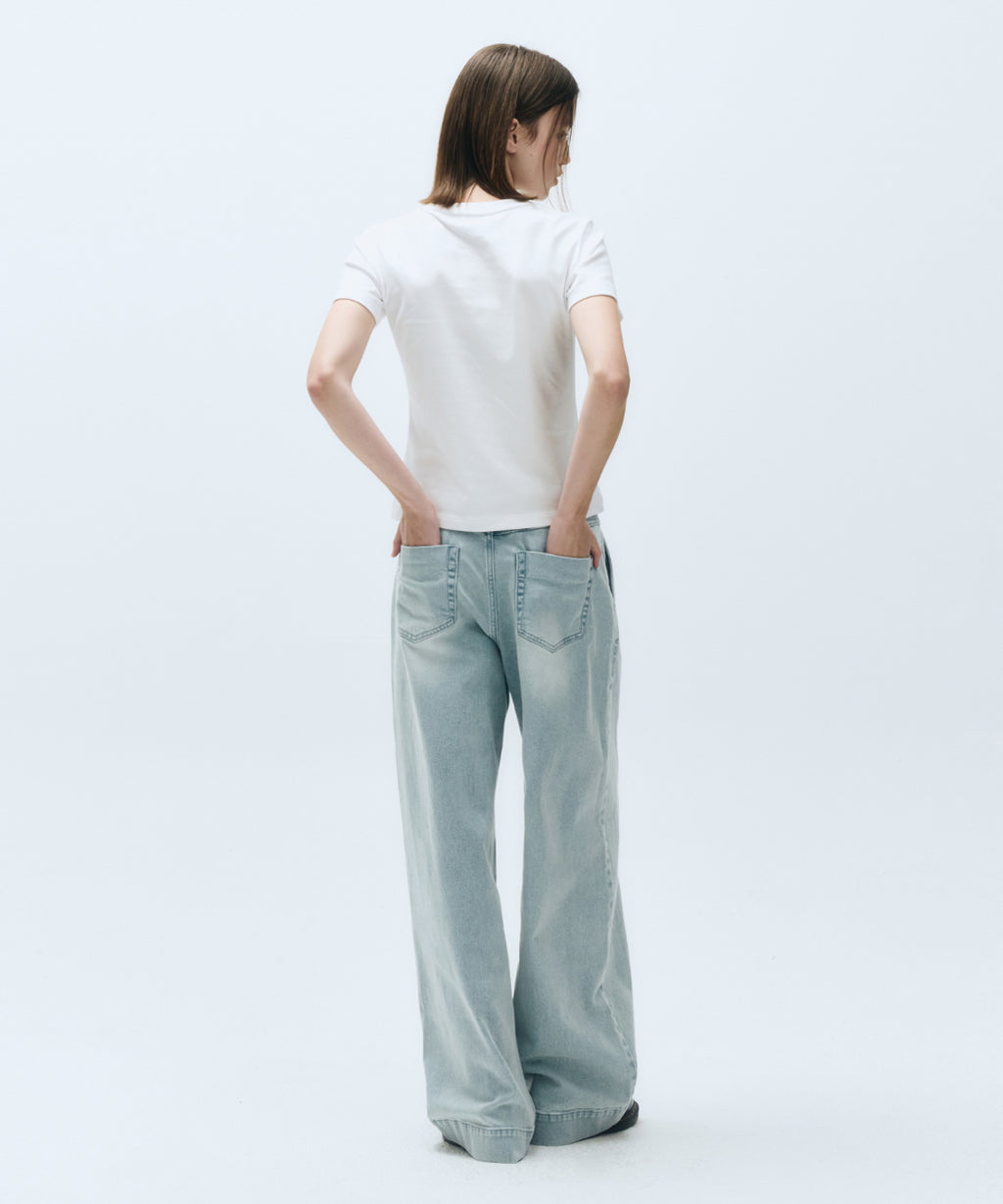 Marithe & Francois Girbaud - Low-waist Tuck Wide Denim Pants (Light Blue) product image 6 | TRAB K-Fashion Australia
