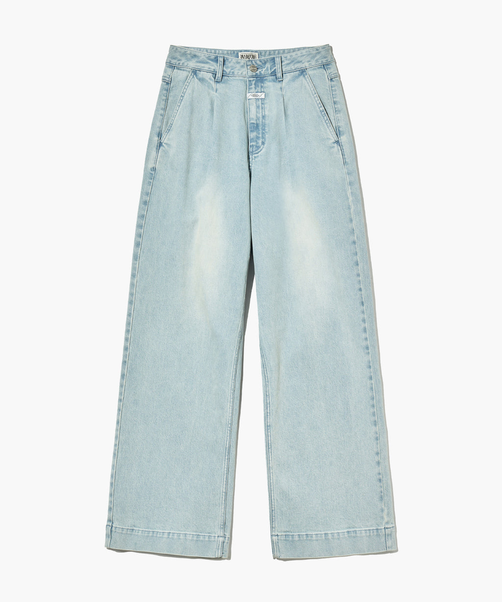 Marithe & Francois Girbaud - Low-waist Tuck Wide Denim Pants (Light Blue) product image 10 | TRAB K-Fashion Australia
