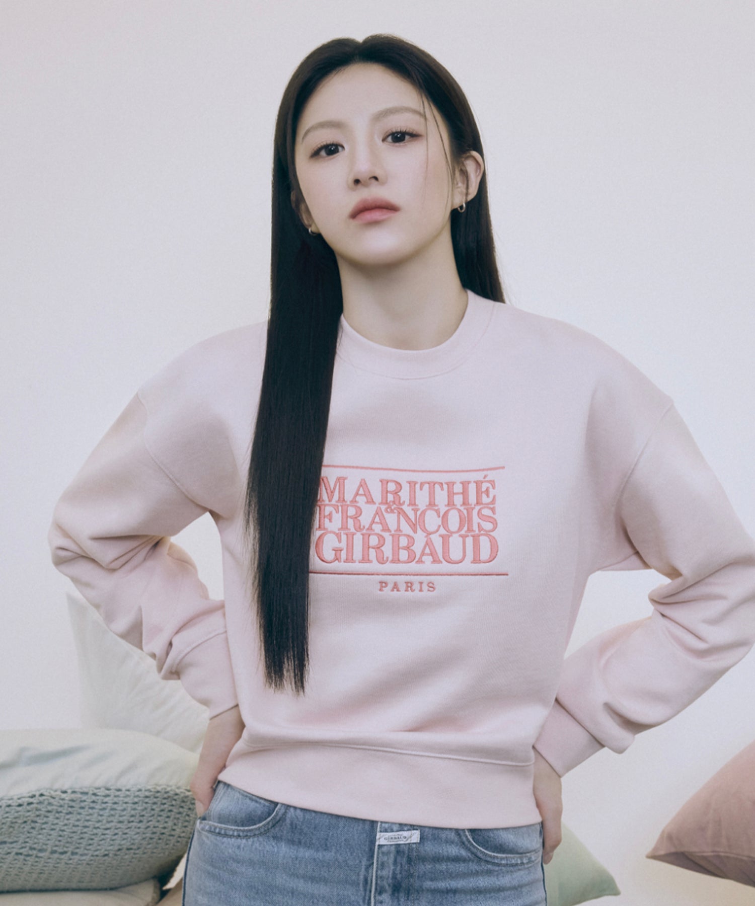 Marithe & Francois Girbaud - Classic Logo Crop Sweatshirt (Light Pink) product image 2 | TRAB K-Fashion Australia