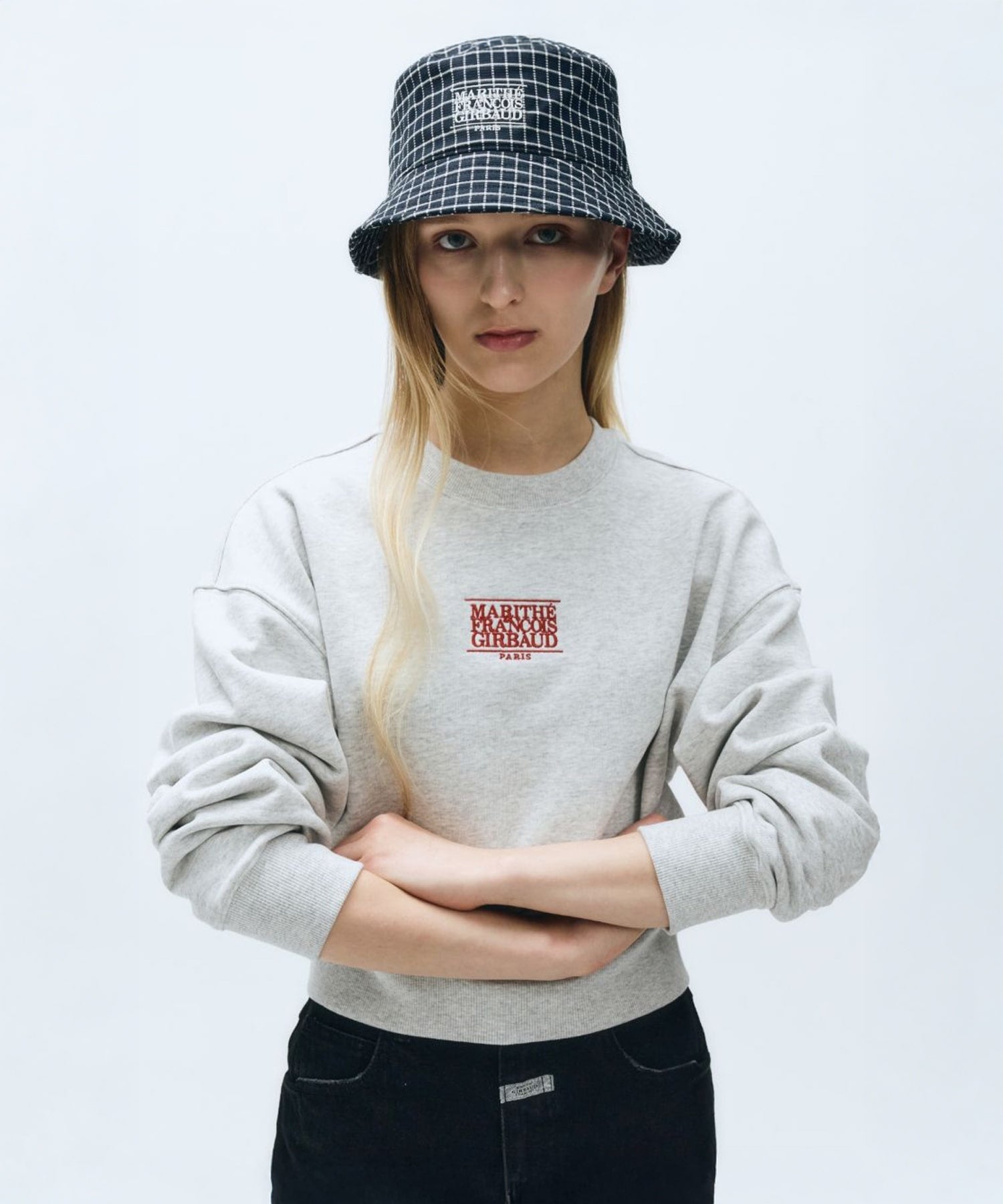 Marithe & Francois Girbaud - Small Classic Logo Crop Sweatshirt (Light Heather Gray) product image 1 | TRAB K-Fashion Australia