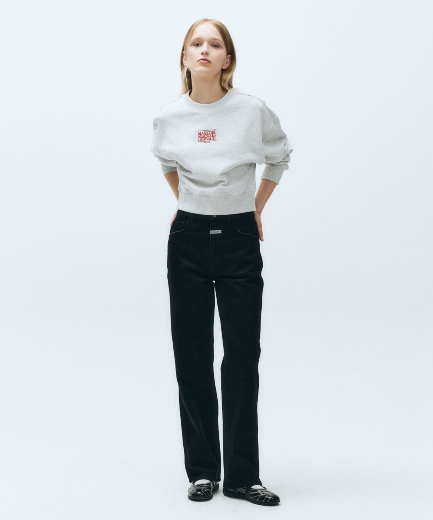 Marithe & Francois Girbaud - Small Classic Logo Crop Sweatshirt (Light Heather Gray) product image 5 | TRAB K-Fashion Australia