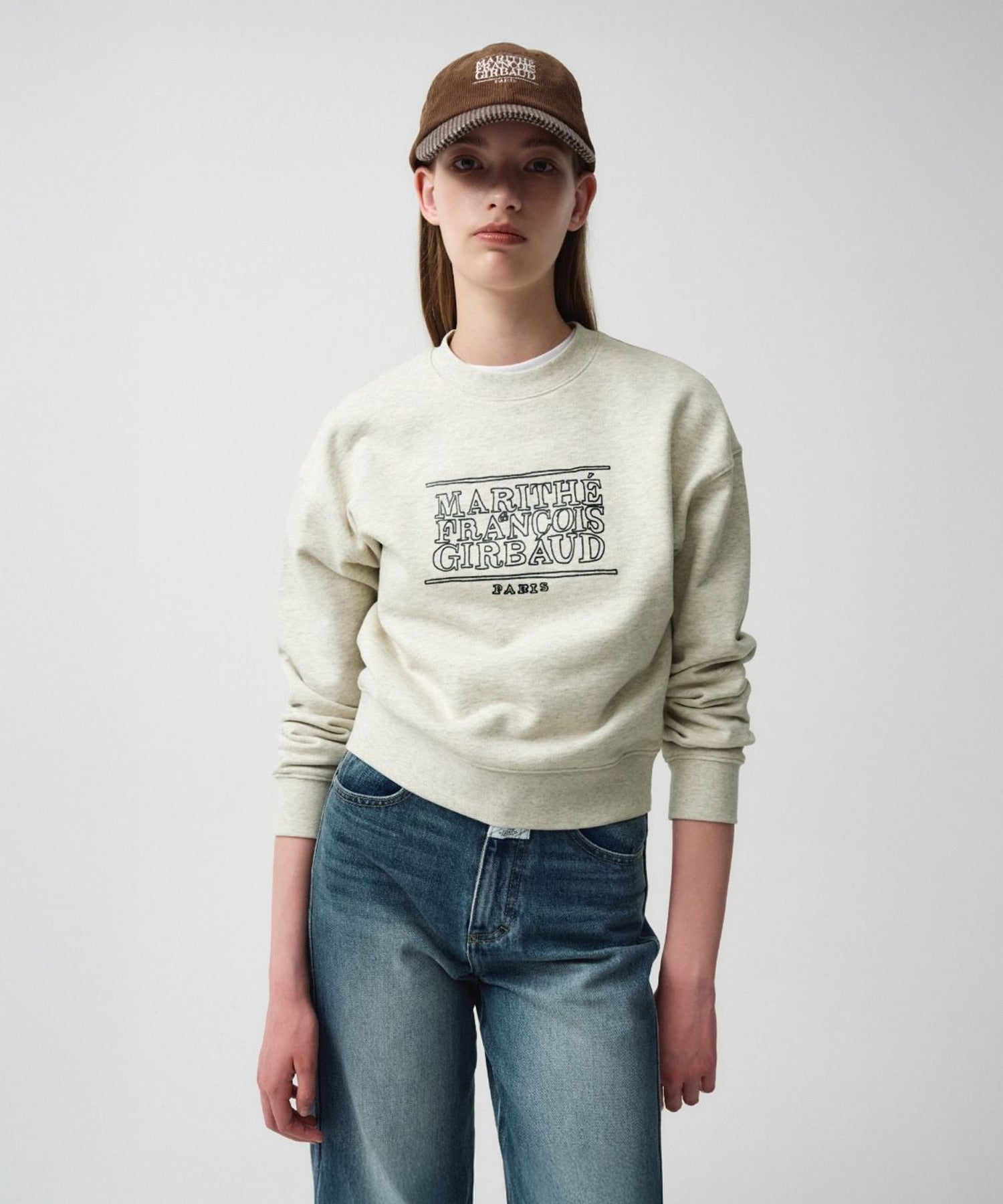 Marithe & Francois Girbaud - Doodle Classic Logo Crop Sweatshirt (Oatmeal) product image 1 | TRAB K-Fashion Australia