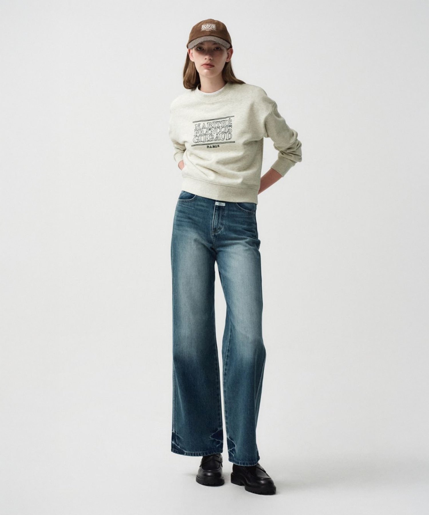 Marithe & Francois Girbaud - Doodle Classic Logo Crop Sweatshirt (Oatmeal) product image 3 | TRAB K-Fashion Australia