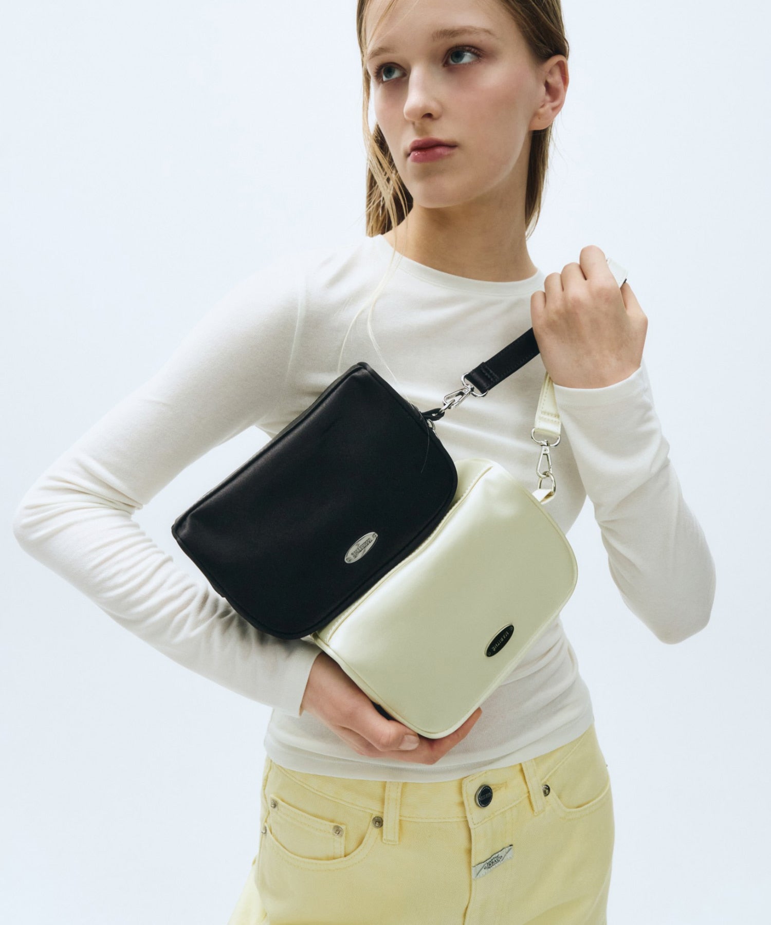 Marithe & Francois Girbaud - Regular Logo Satin Pouch (Cream) product image 7 | TRAB K-Fashion Australia