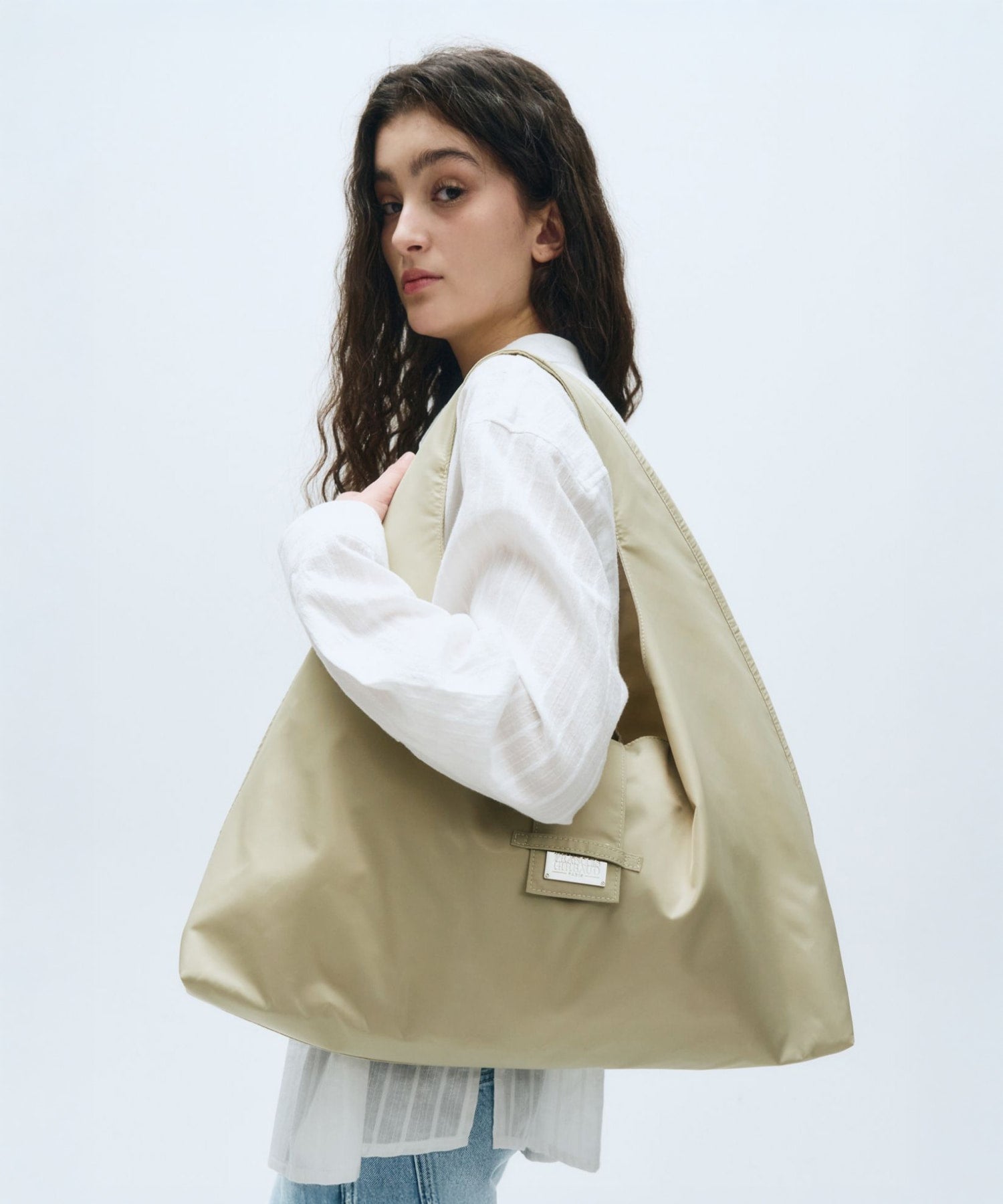 Marithe & Francois Girbaud - Classic Logo Buckle Big Shoulder Bag (Beige) product image 8 | TRAB K-Fashion Australia