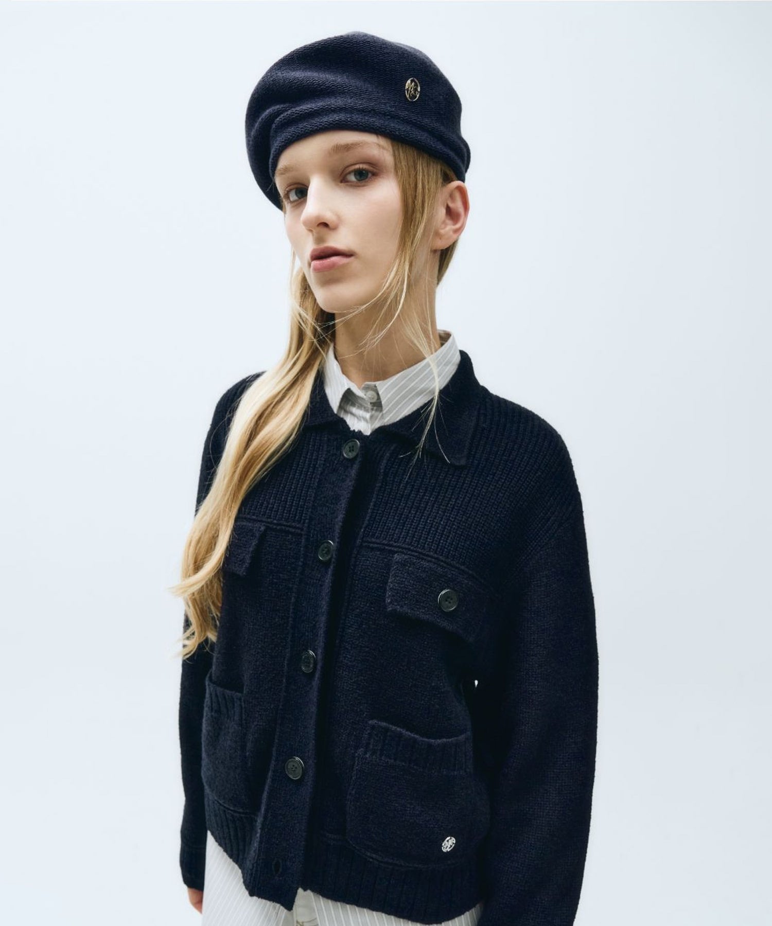 Marithe & Francois Girbaud - Button Collar Cardigan (Navy) product image 1 | TRAB K-Fashion Australia