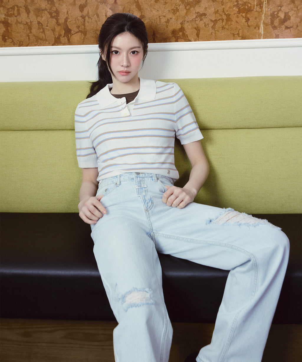 Marithe & Francois Girbaud - Damaged Washed Denim Pants (Light Blue) product image 1 | TRAB K-Fashion Australia