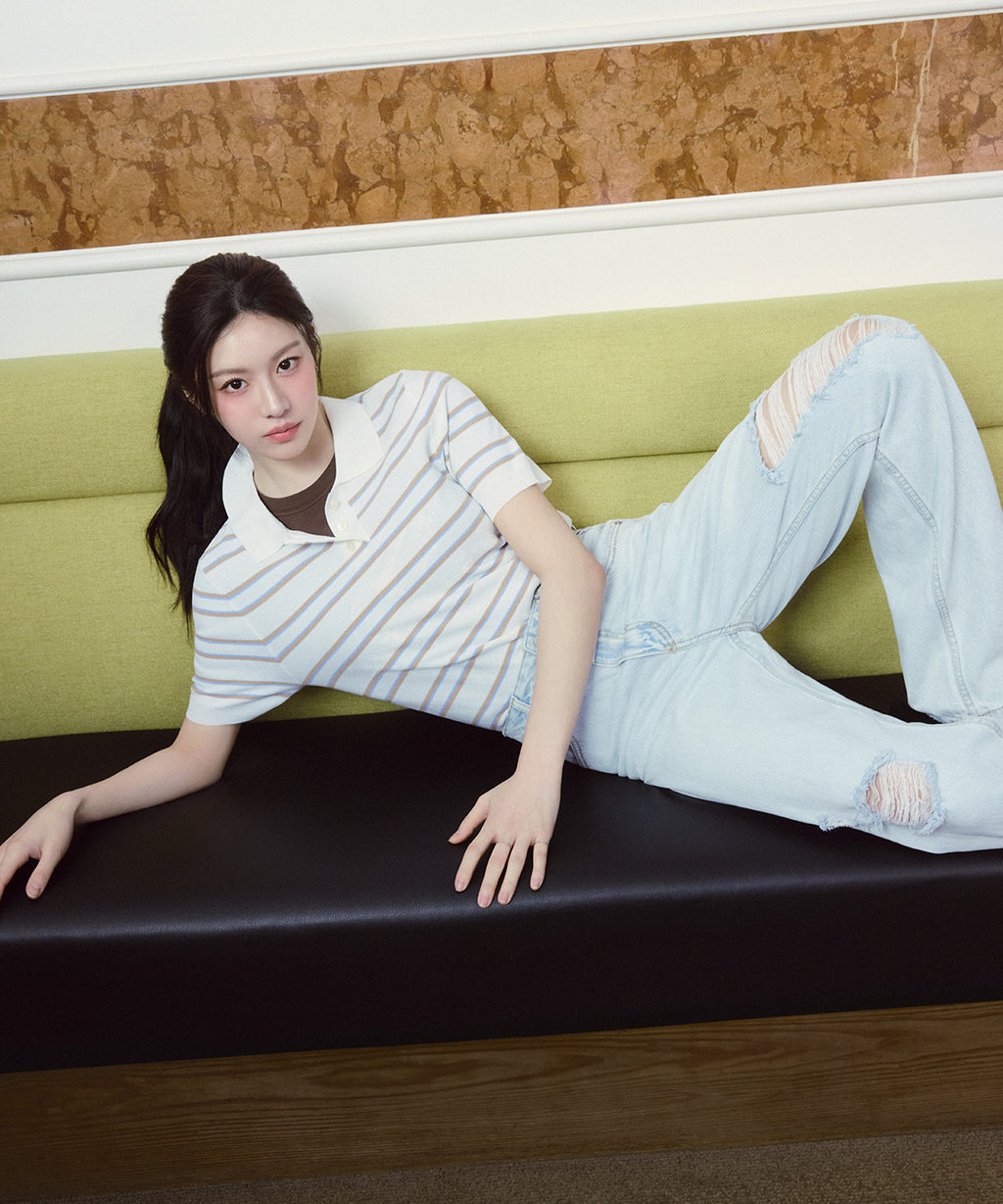 Marithe & Francois Girbaud - Damaged Washed Denim Pants (Light Blue) product image 2 | TRAB K-Fashion Australia