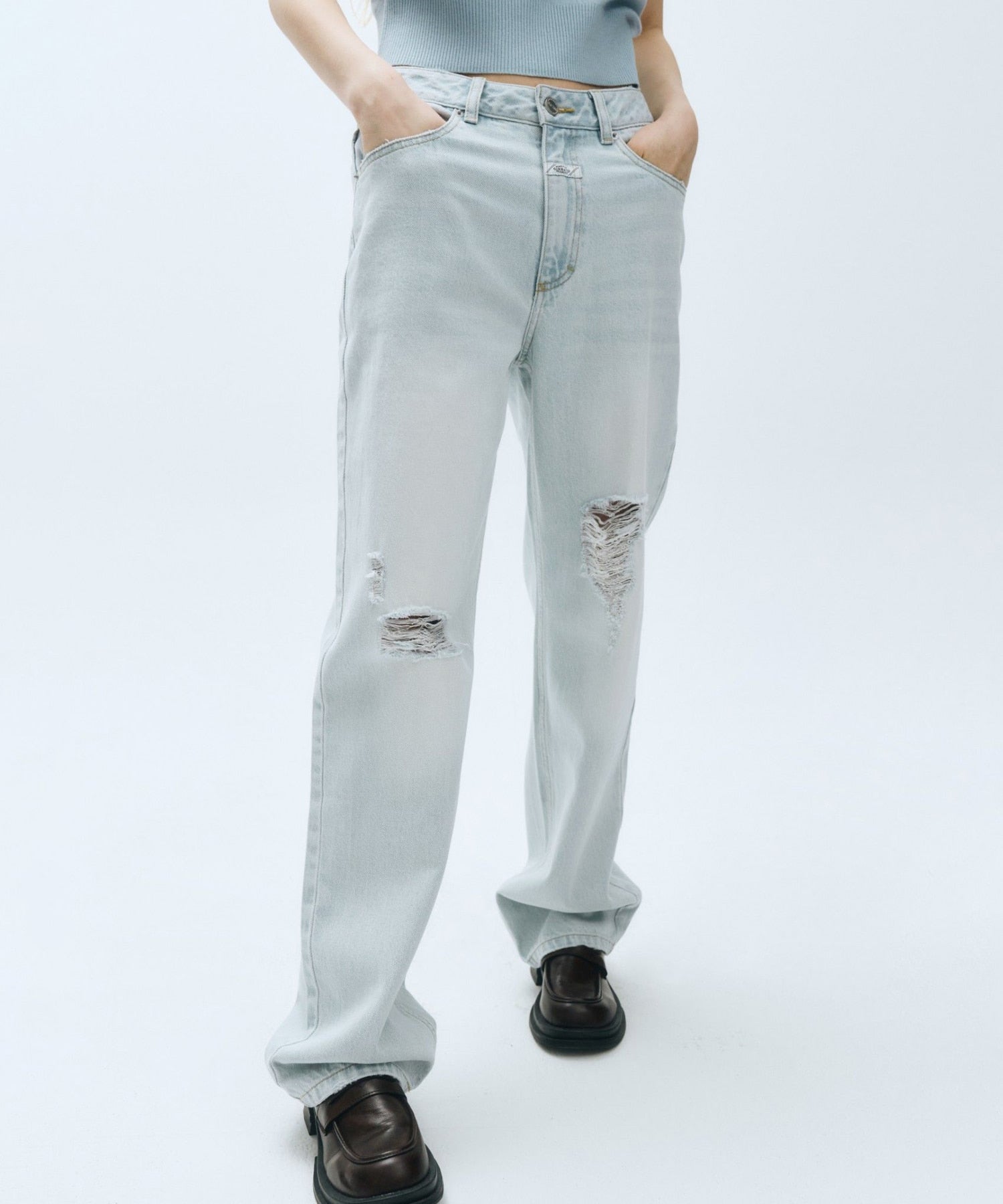 Marithe & Francois Girbaud - Damaged Washed Denim Pants (Light Blue) product image 6 | TRAB K-Fashion Australia