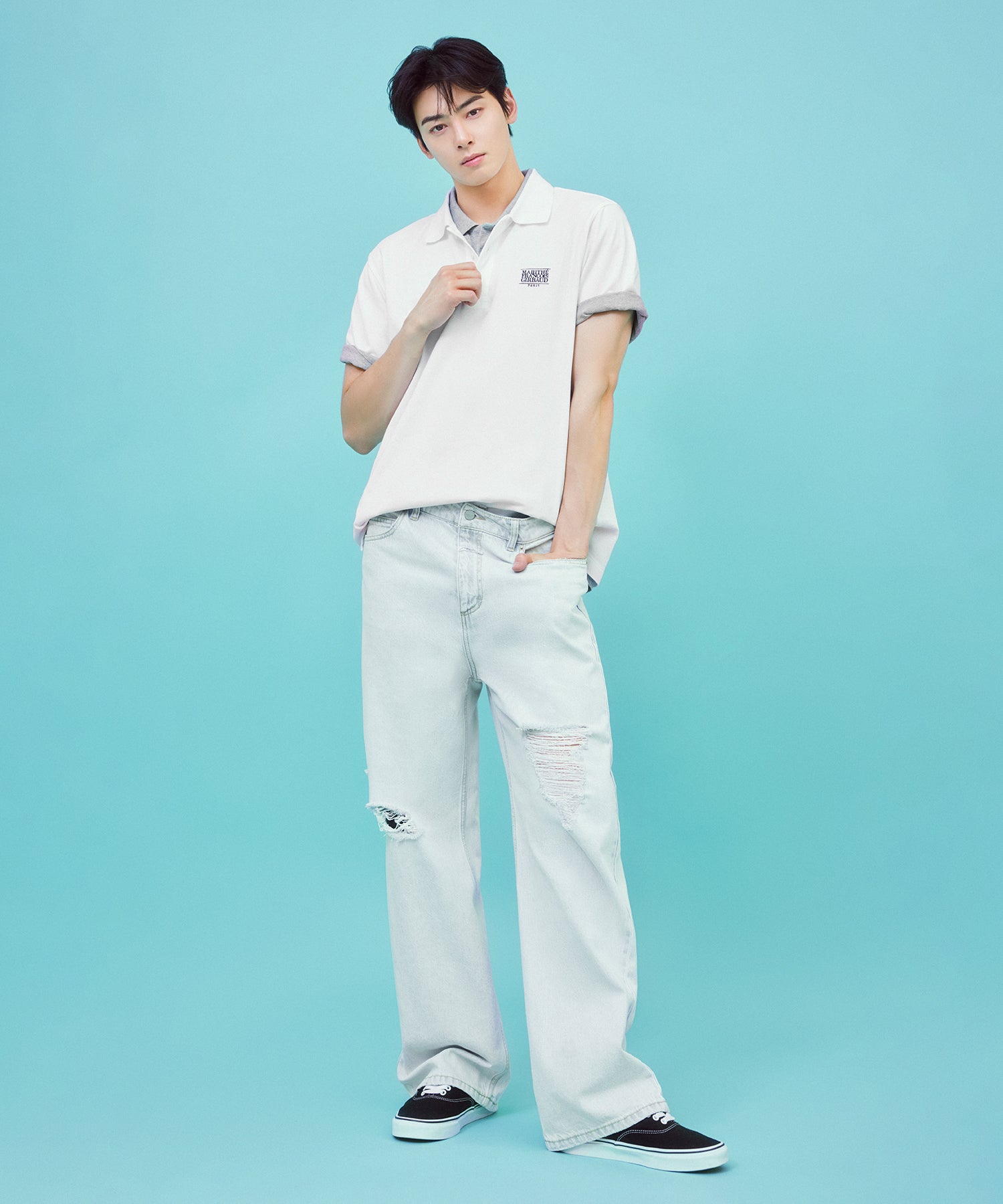 Marithe & Francois Girbaud - Damaged Washing Denim Pants (Light Blue) product image 2 | TRAB K-Fashion Australia