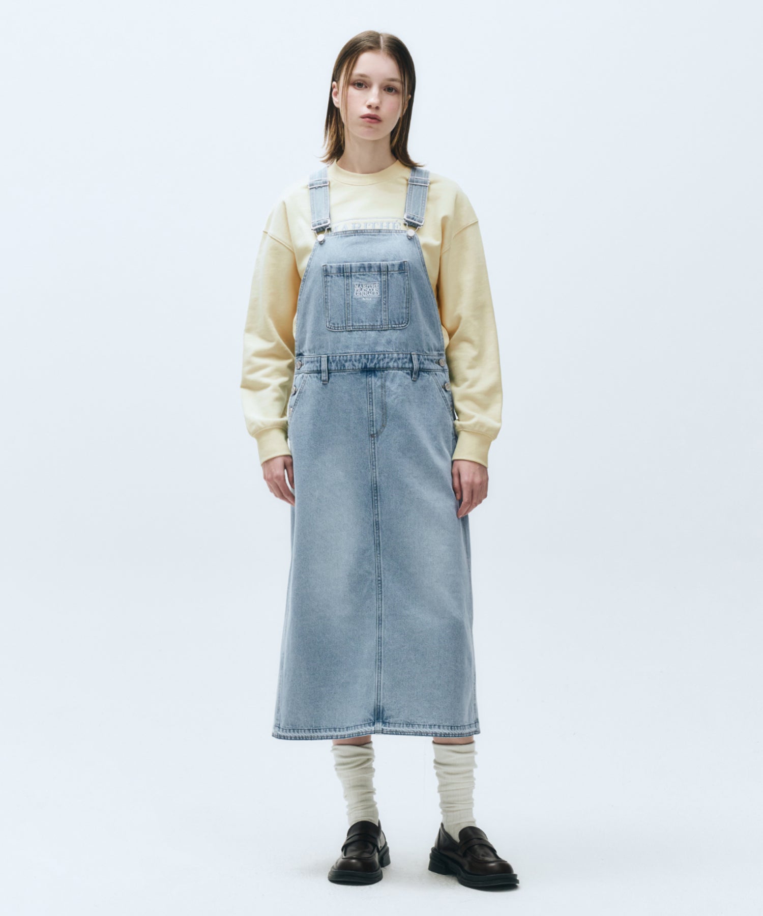 Marithe & Francois Girbaud - Classic Logo Denim Overall Skirt (Blue) product image 1 | TRAB K-Fashion Australia