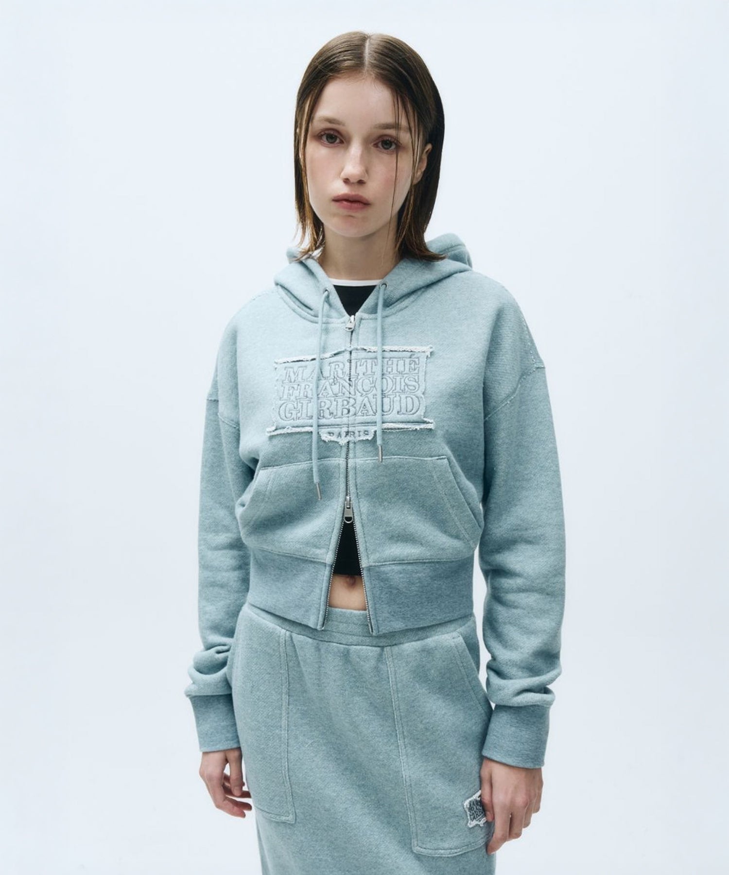 Marithe & Francois Girbaud - Classic Logo Melange Crop Hoodie Zipup (Blue) product image 1 | TRAB K-Fashion Australia