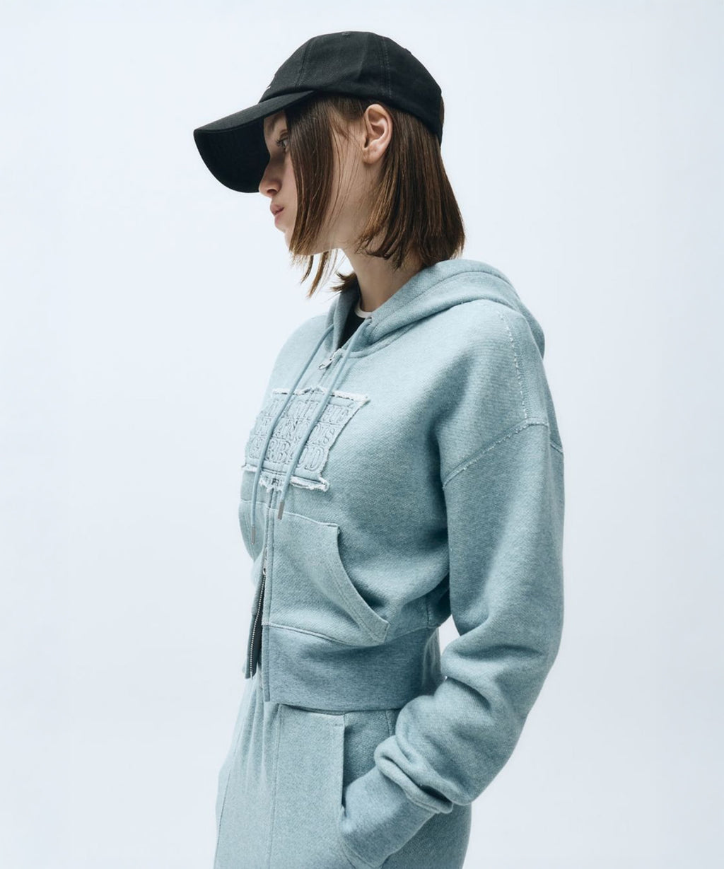 Marithe & Francois Girbaud - Classic Logo Melange Crop Hoodie Zipup (Blue) product image 2 | TRAB K-Fashion Australia