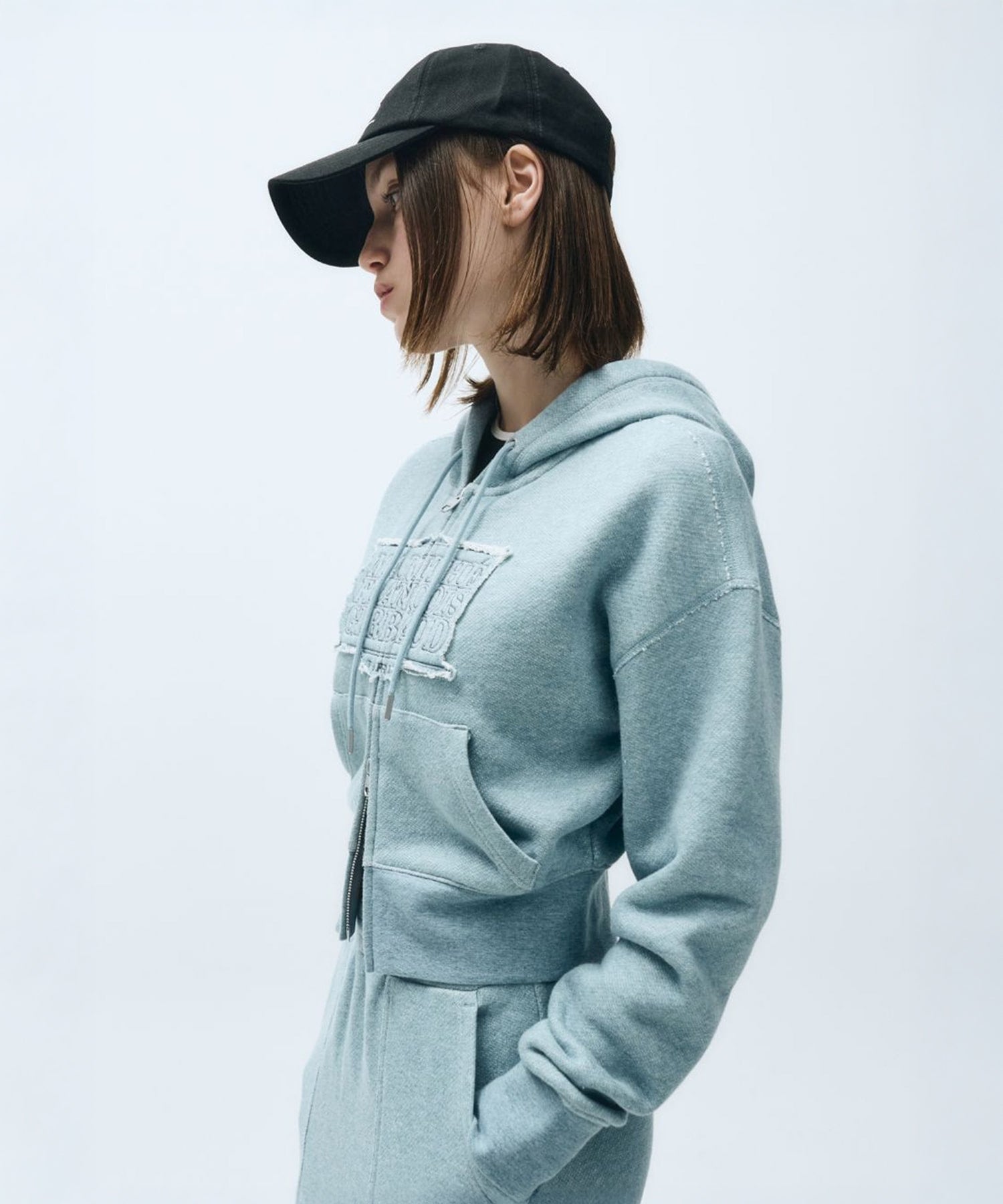 Marithe & Francois Girbaud - Classic Logo Melange Crop Hoodie Zipup (Blue) product image 2 | TRAB K-Fashion Australia