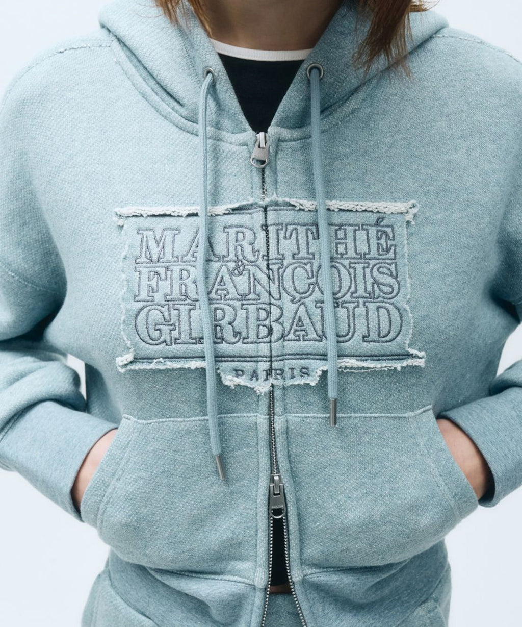 Marithe & Francois Girbaud - Classic Logo Melange Crop Hoodie Zipup (Blue) product image 3 | TRAB K-Fashion Australia