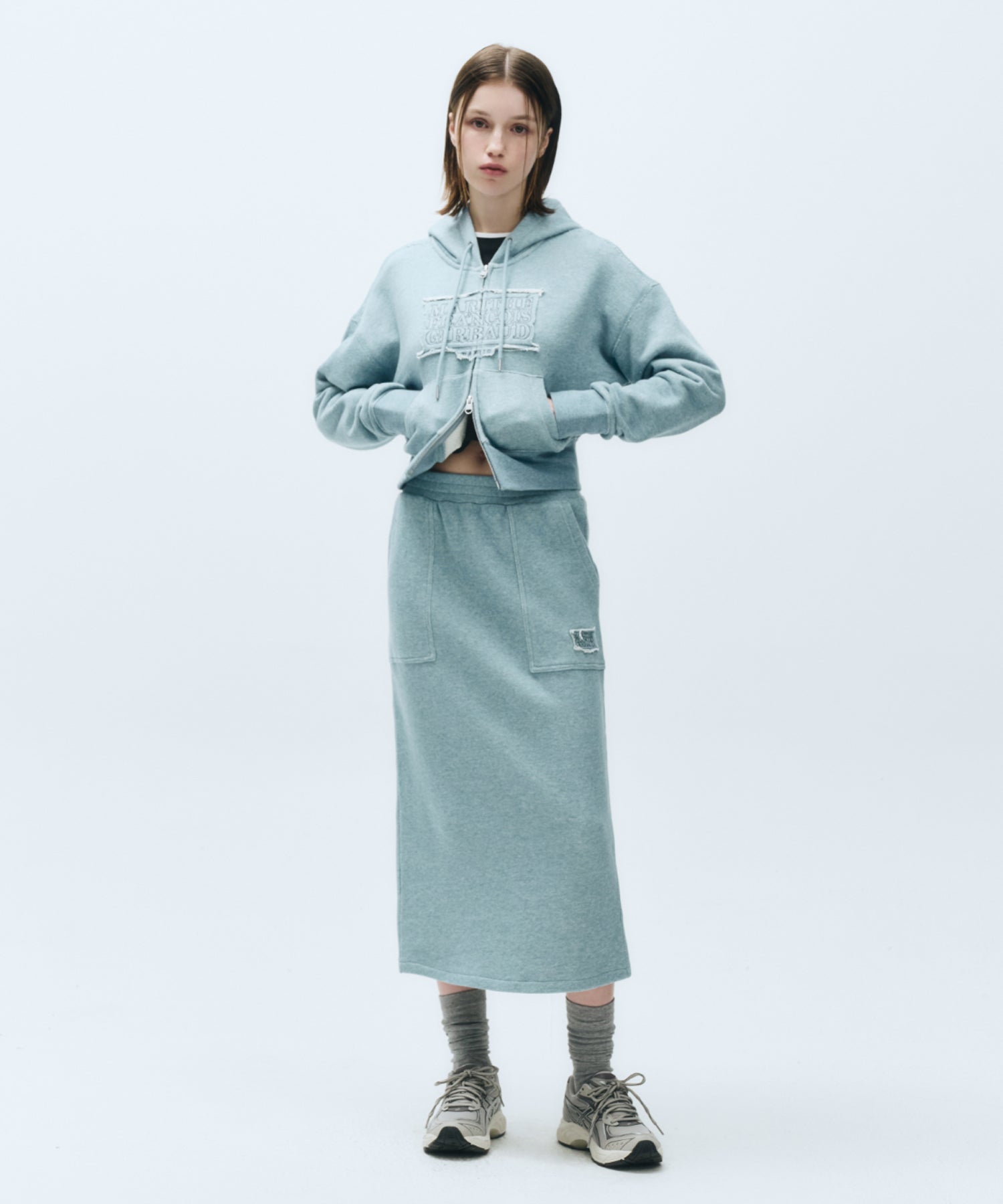 Marithe & Francois Girbaud - Classic Logo Melange Crop Hoodie Zipup (Blue) product image 4 | TRAB K-Fashion Australia