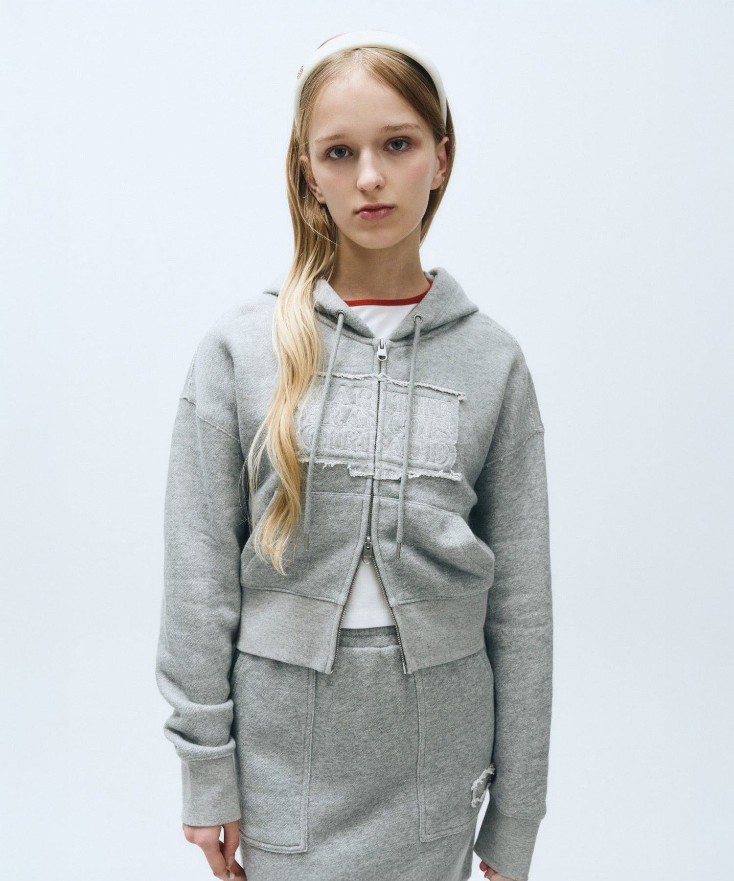 Marithe & Francois Girbaud - Classic Logo Melange Crop Hoodie Zipup (Melange Gray) product image 1 | TRAB K-Fashion Australia