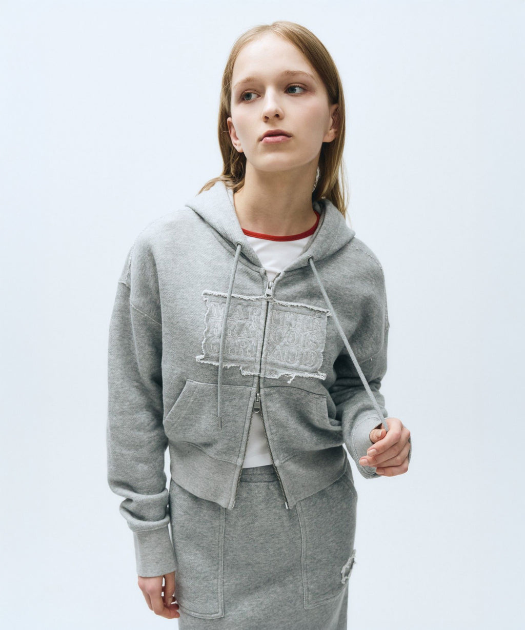Marithe & Francois Girbaud - Classic Logo Melange Crop Hoodie Zipup (Melange Gray) product image 2 | TRAB K-Fashion Australia