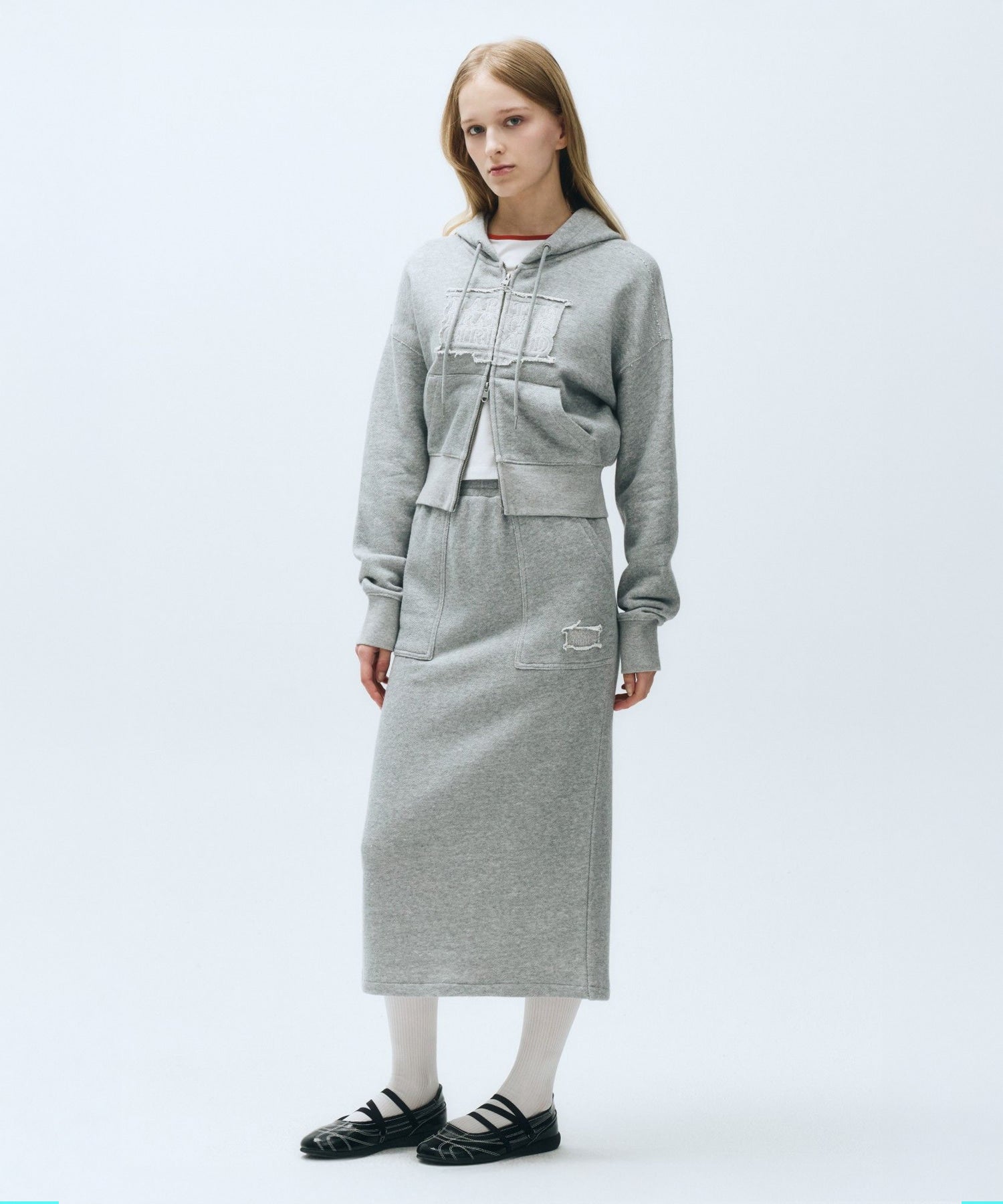 Marithe & Francois Girbaud - Classic Logo Melange Crop Hoodie Zipup (Melange Gray) product image 4 | TRAB K-Fashion Australia