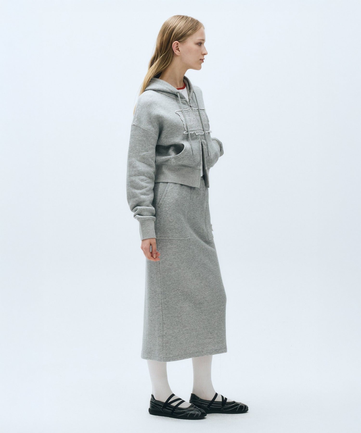 Marithe & Francois Girbaud - Classic Logo Melange Crop Hoodie Zipup (Melange Gray) product image 5 | TRAB K-Fashion Australia