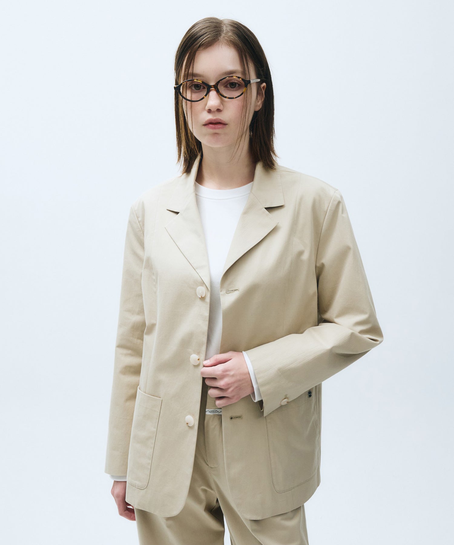 Marithe & Francois Girbaud - Over Fit Cotton Blazer Jacket (Beige) product image 1 | TRAB K-Fashion Australia