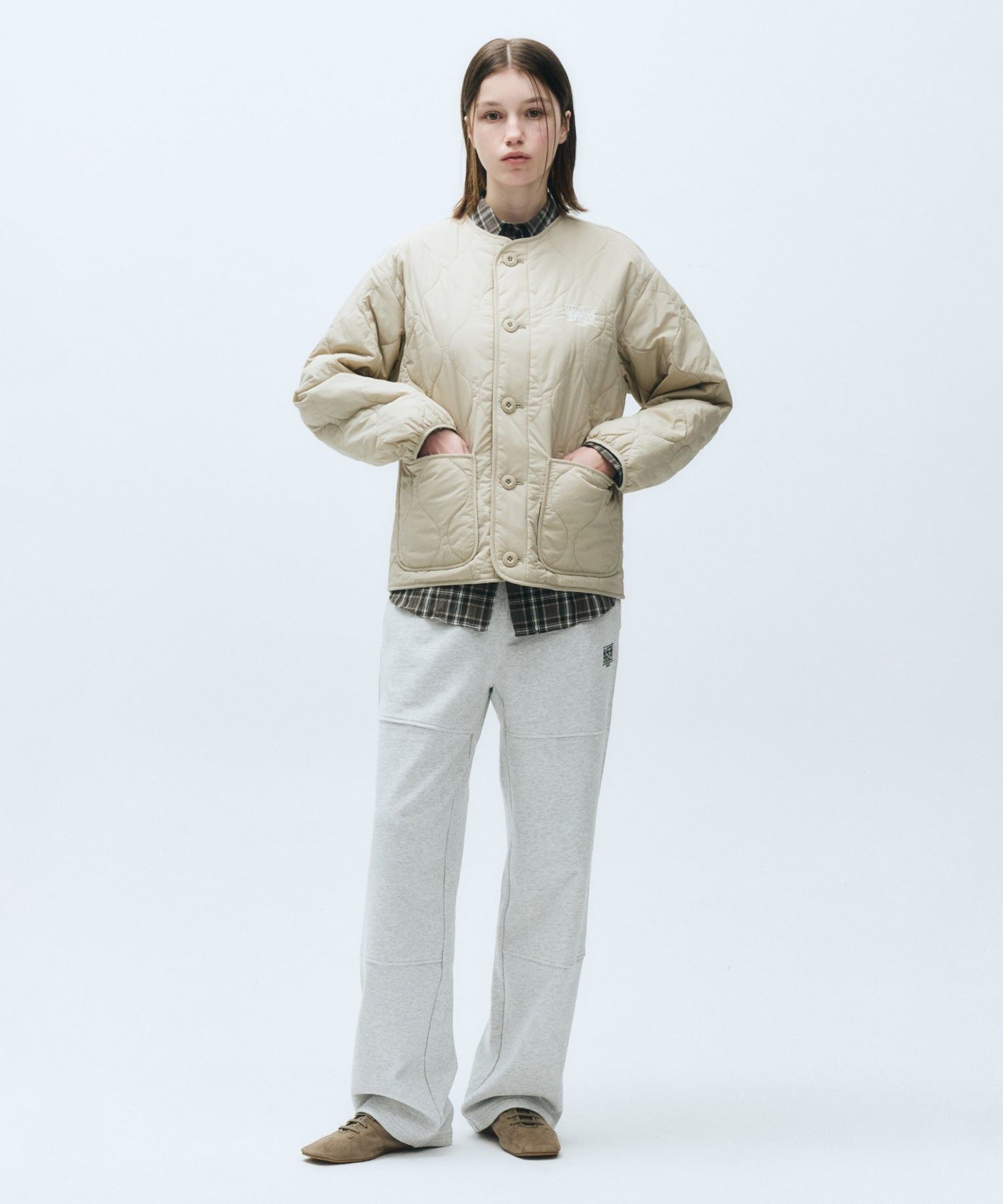 Marithe & Francois Girbaud - Classic Logo Quilting Jacket (Beige) product image 1 | TRAB K-Fashion Australia