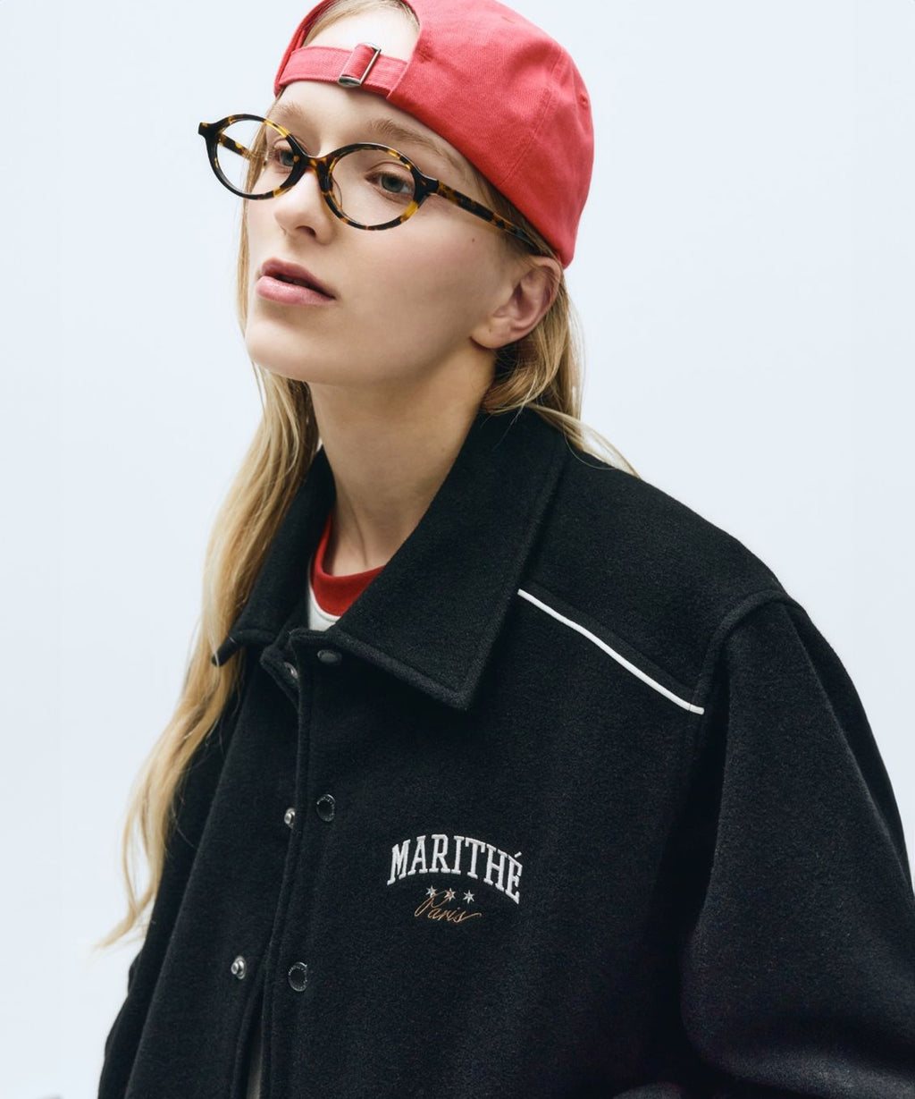 Marithe & Francois Girbaud - Wool Piping Varsity Jacket (Black) product image 2 | TRAB K-Fashion Australia