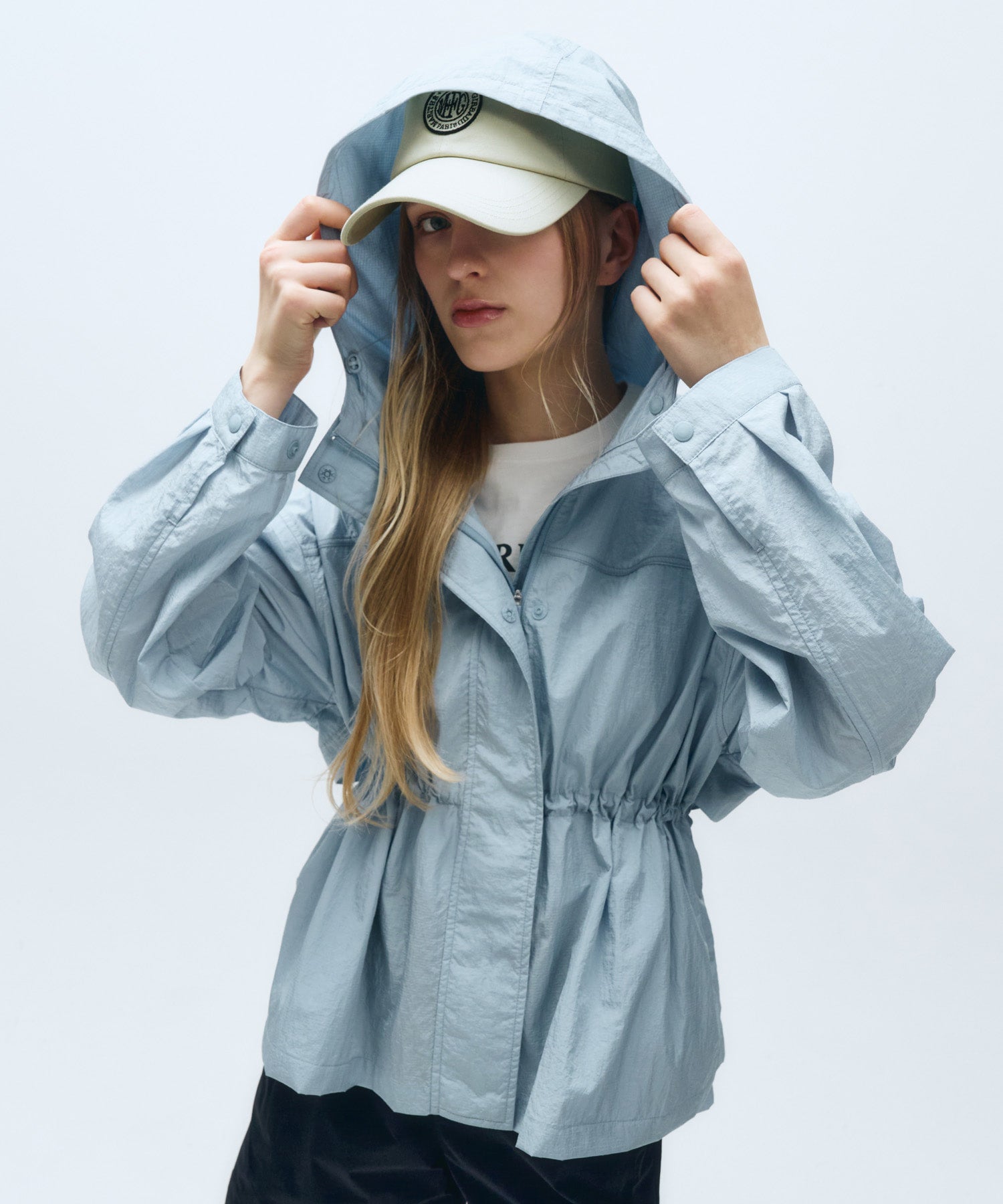 Marithe & Francois Girbaud - Mouvement W Oversized Hooded Windbreaker (Sky Blue) product image 1 | TRAB K-Fashion Australia
