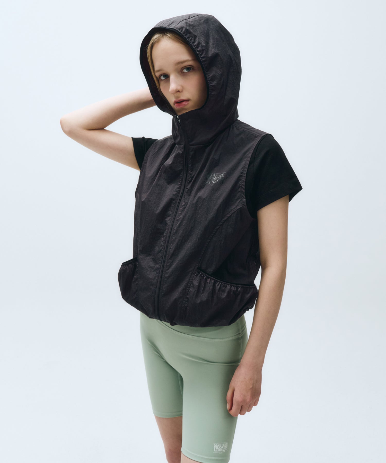 Marithe & Francois Girbaud - Mouvement W Nylon Hood Vest (Charcoal) product image 2 | TRAB K-Fashion Australia