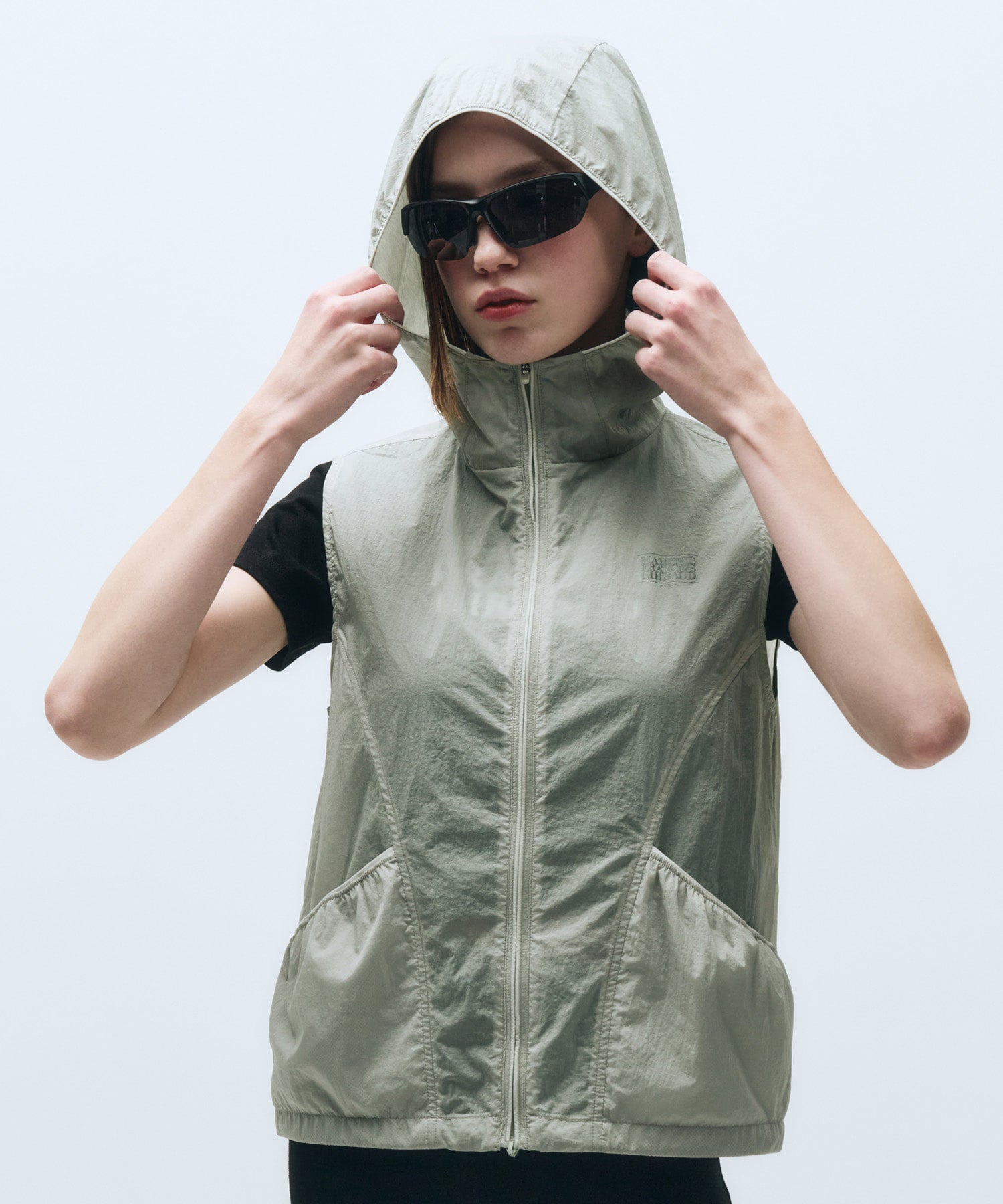 Marithe & Francois Girbaud - Mouvement W Nylon Hood Vest (Light Gray) product image 1 | TRAB K-Fashion Australia