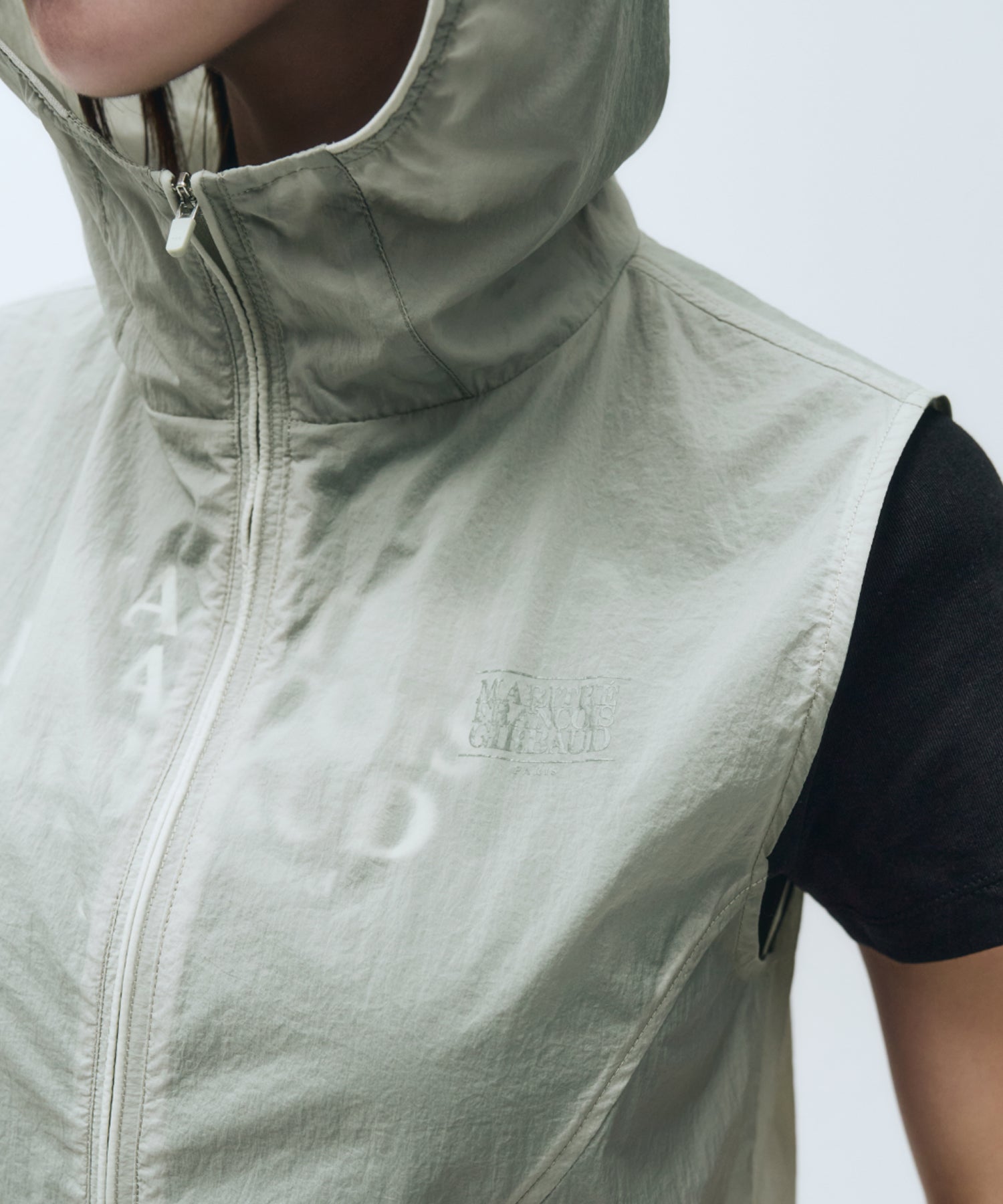 Marithe & Francois Girbaud - Mouvement W Nylon Hood Vest (Light Gray) product image 3 | TRAB K-Fashion Australia