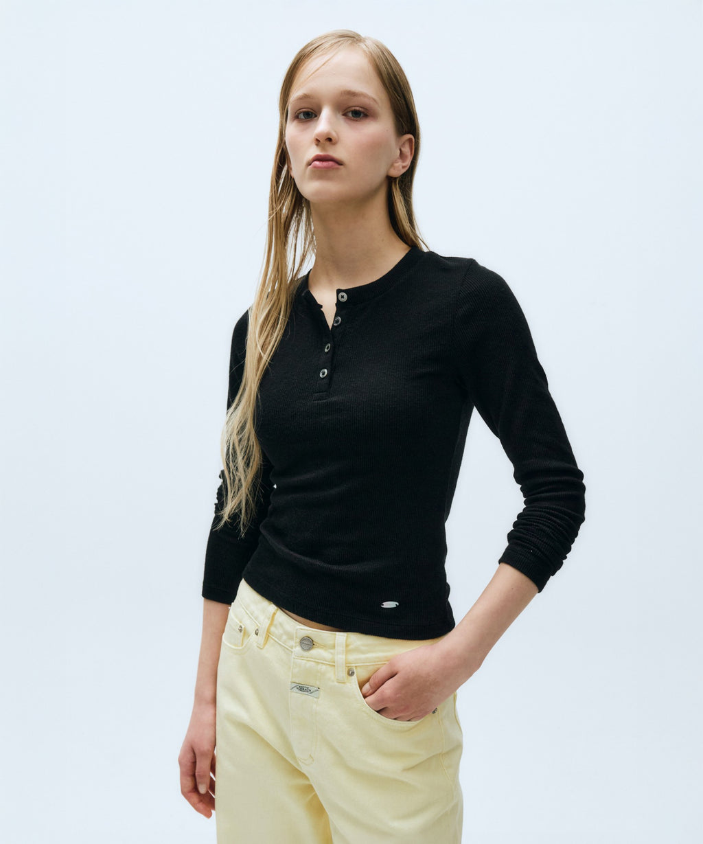 Marithe & Francois Girbaud - Henley Neck Long Sleeve (Black) product image 1 | TRAB K-Fashion Australia