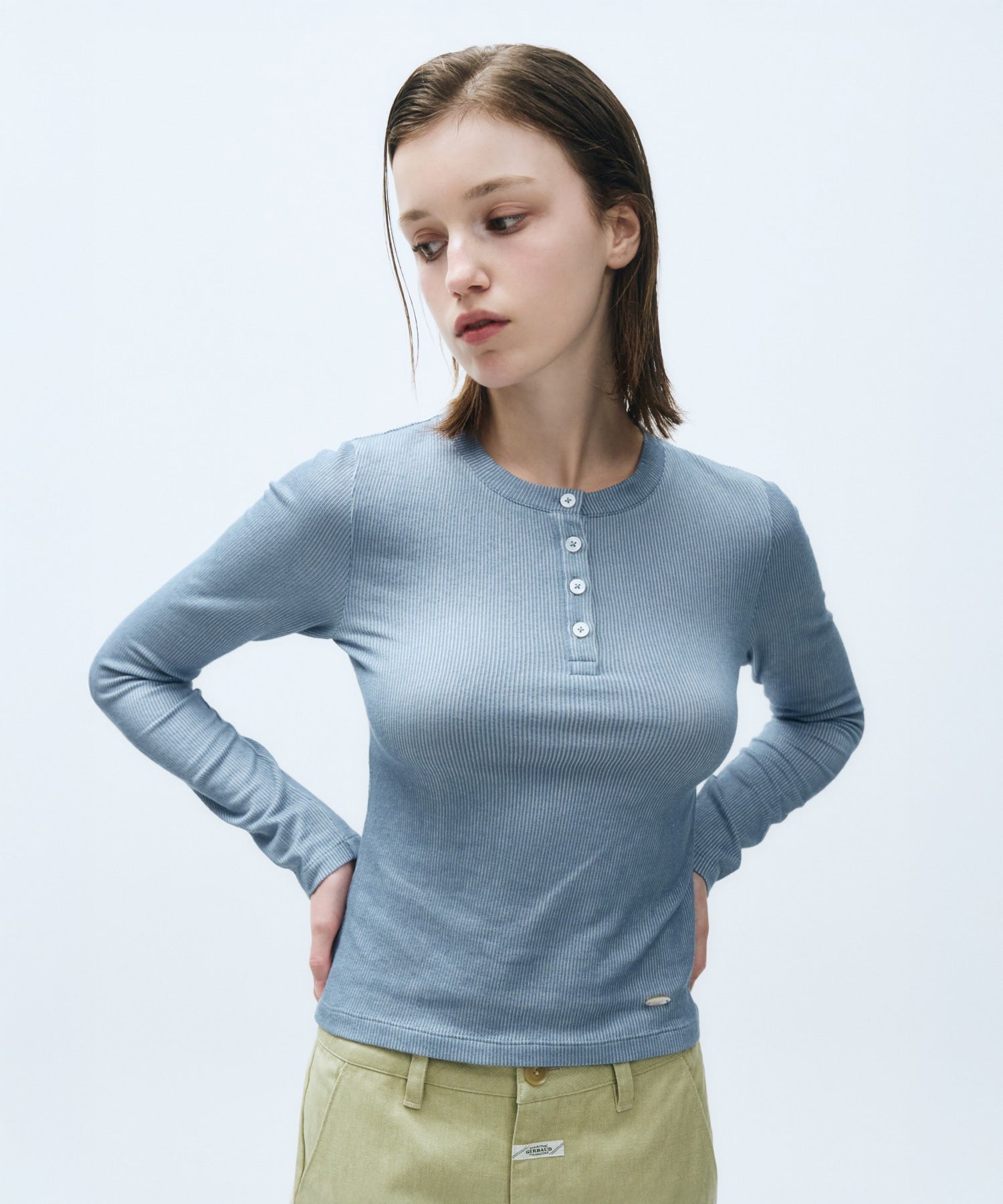 Marithe & Francois Girbaud - Henley Neck Long Sleeve (Blue) product image 4 | TRAB K-Fashion Australia