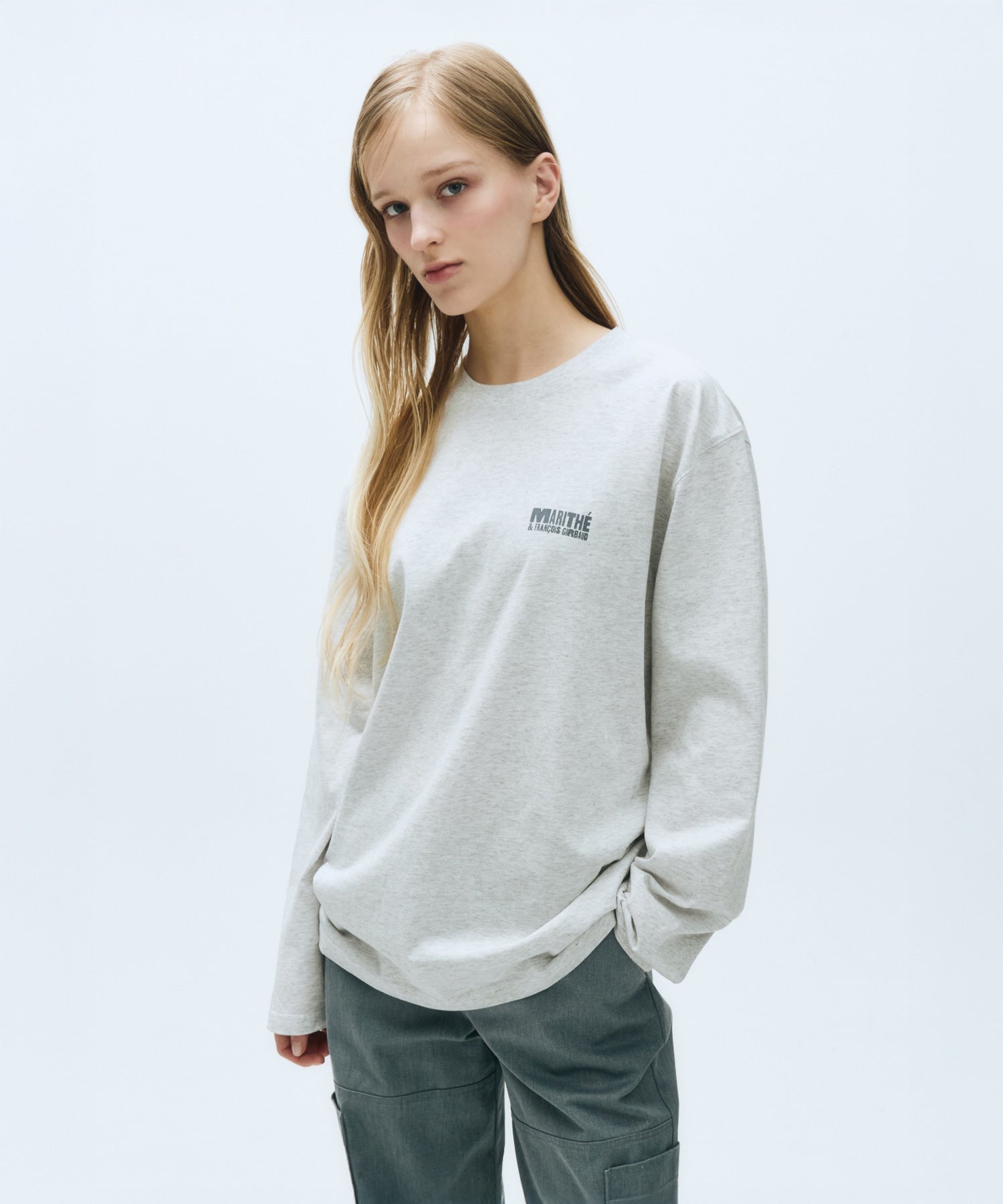 Marithe & Francois Girbaud - Bold Logo Oversized Long Sleeve (Light Heather Gray) product image 1 | TRAB K-Fashion Australia