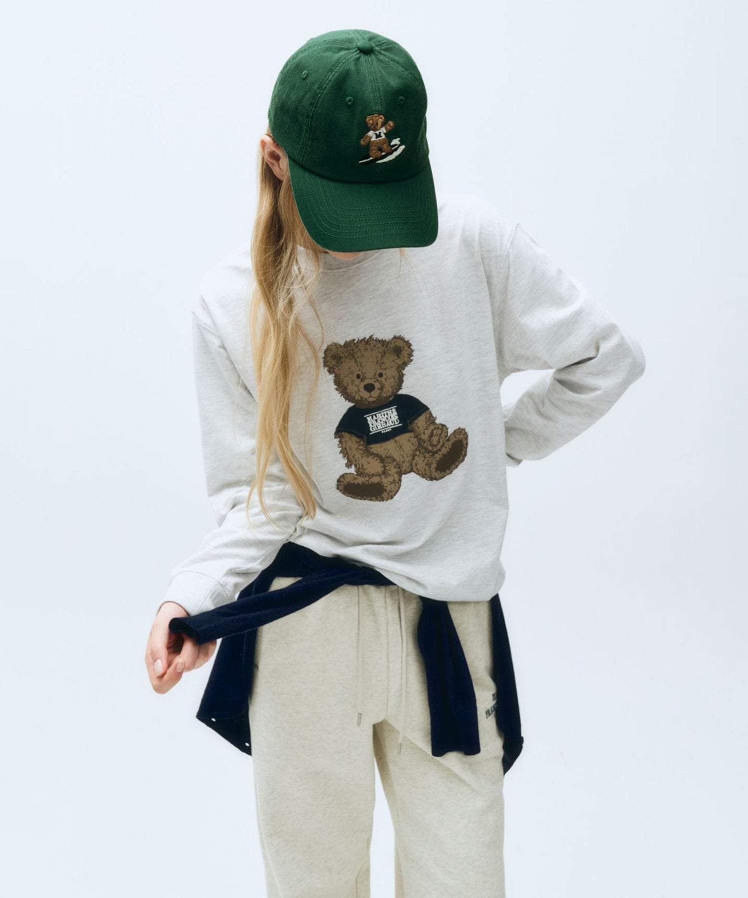 Marithe & Francois Girbaud - Doodle Bear Long Sleeve (Light Heather Gray) product image 2 | TRAB K-Fashion Australia