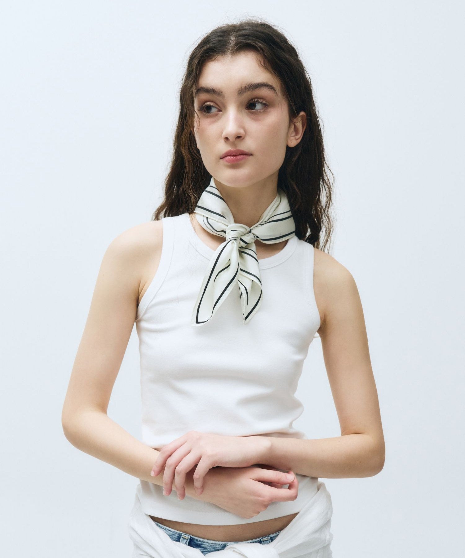Marithe & Francois Girbaud - Classic Logo Silk Scarf (Ivory) product image 4 | TRAB K-Fashion Australia
