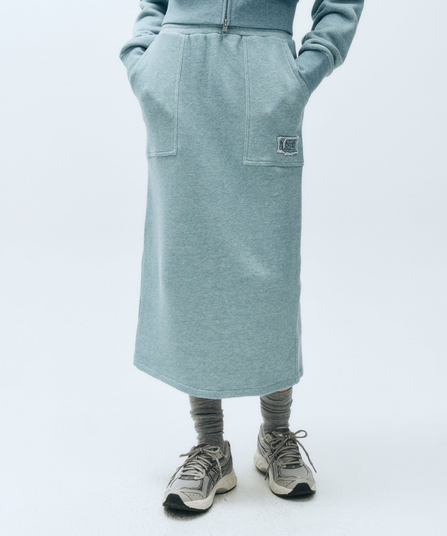 Marithe & Francois Girbaud - Classic Logo Melange Out Pocket Sweat Skirt (Blue) product image 4 | TRAB K-Fashion Australia