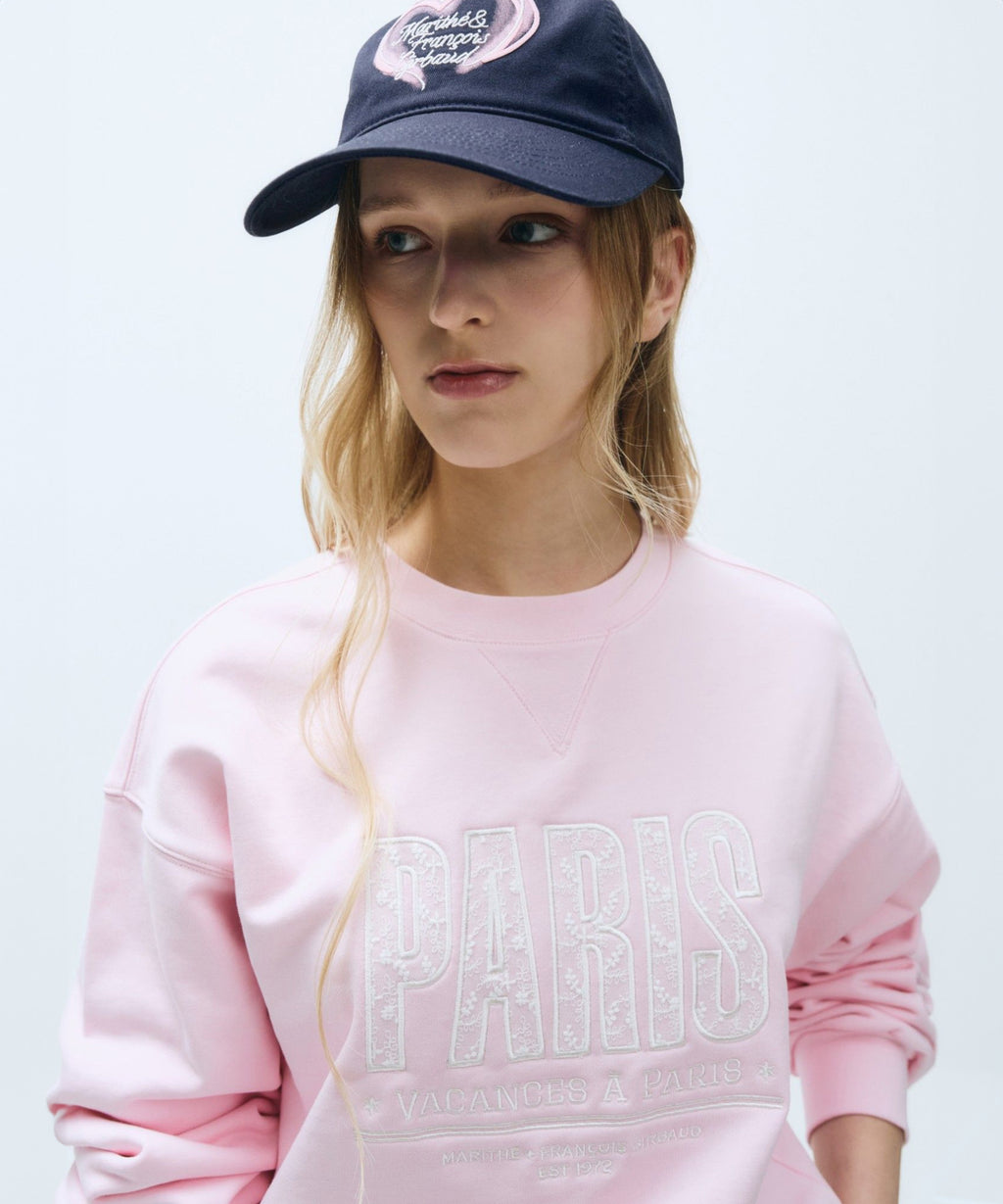 Marithe & Francois Girbaud - Lace Applique Crop Sweatshirt (Light Pink) product image 2 | TRAB K-Fashion Australia