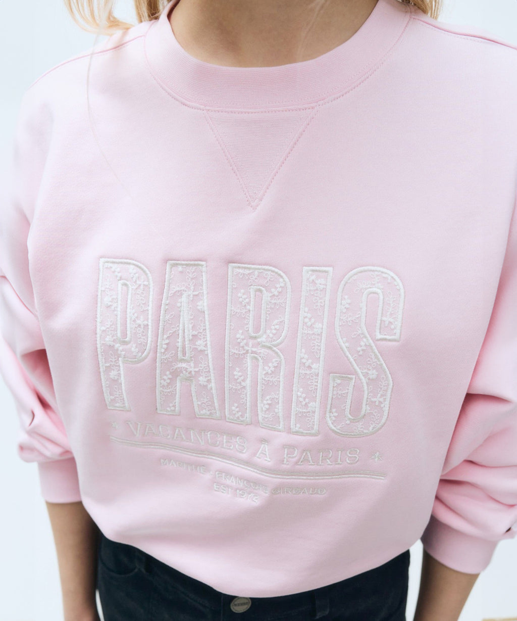 Marithe & Francois Girbaud - Lace Applique Crop Sweatshirt (Light Pink) product image 3 | TRAB K-Fashion Australia