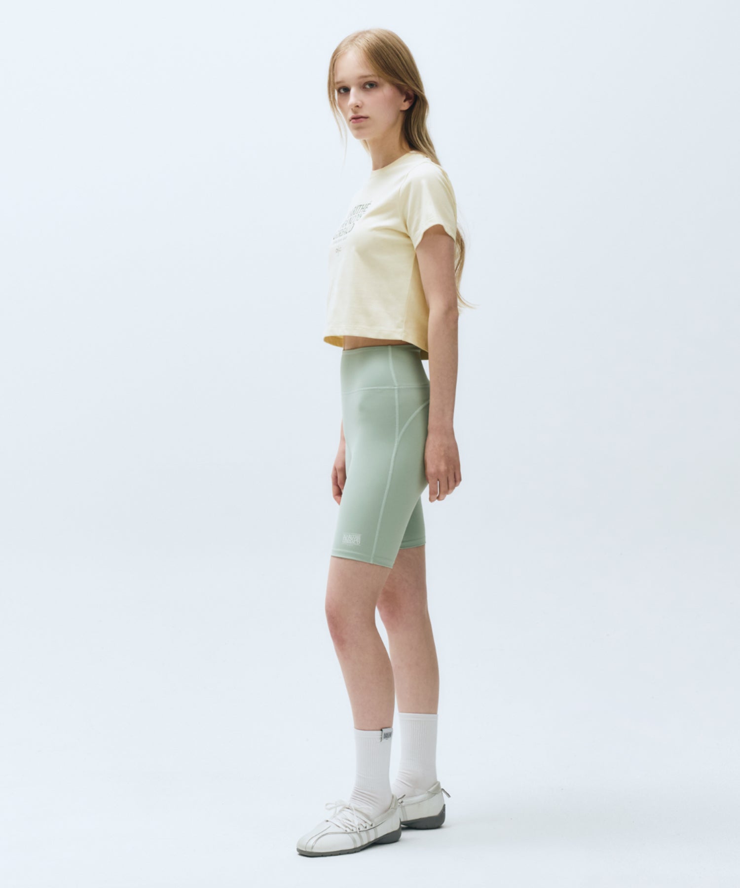 Marithe & Francois Girbaud - Mouvement W Classic Logo Biker Shorts (Mint) product image 2 | TRAB K-Fashion Australia